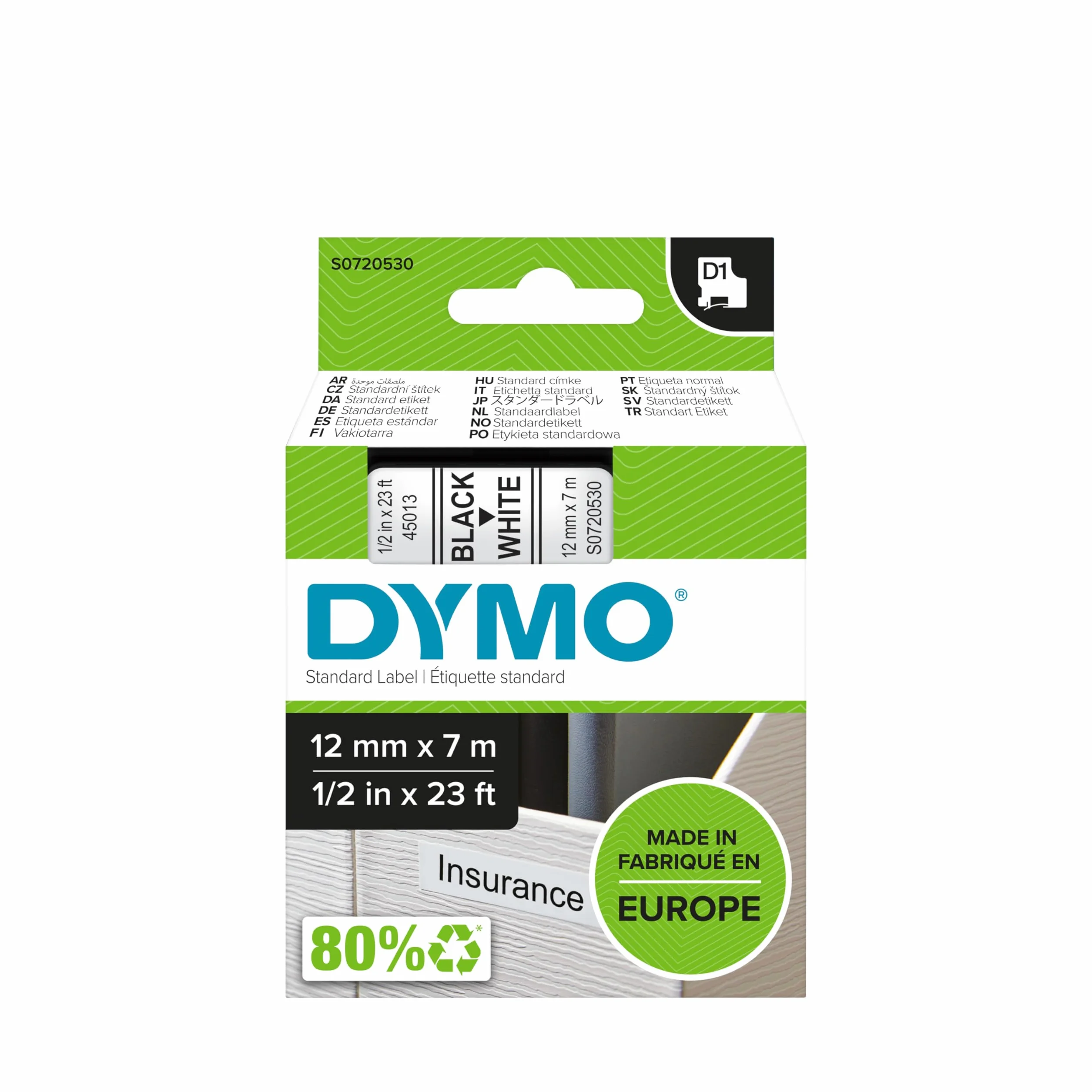 Dymo S0720530 Taśma do Etykietowania, Biały, 12 mm x 7 m