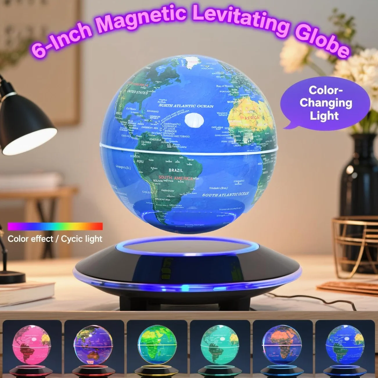 Magnetyczny unoszący się globus 6" z oświetleniem LED – idealny prezent dla dzieci, fajna dekoracja biurowa dla mężczyzn, wyjątkowy prezent urodzinowy