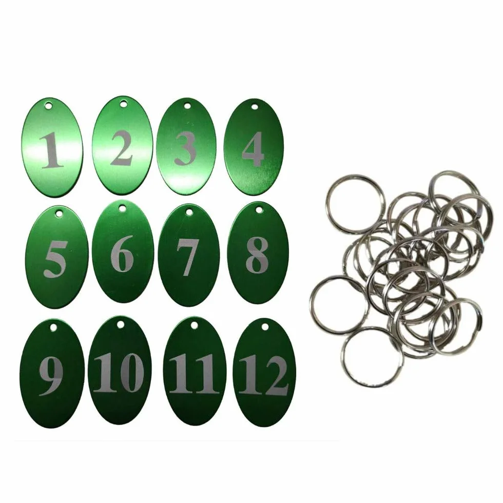 Numerowane zawieszki ze stopu aluminium z brelokiem (zielone, 1-25)