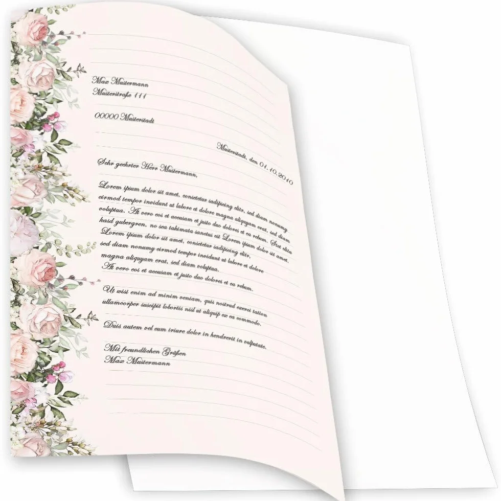 100 arkuszy papieru listowego ROSENPRACHT - DIN A4 (210 x 297 mm), 90 g/m² - ró?e