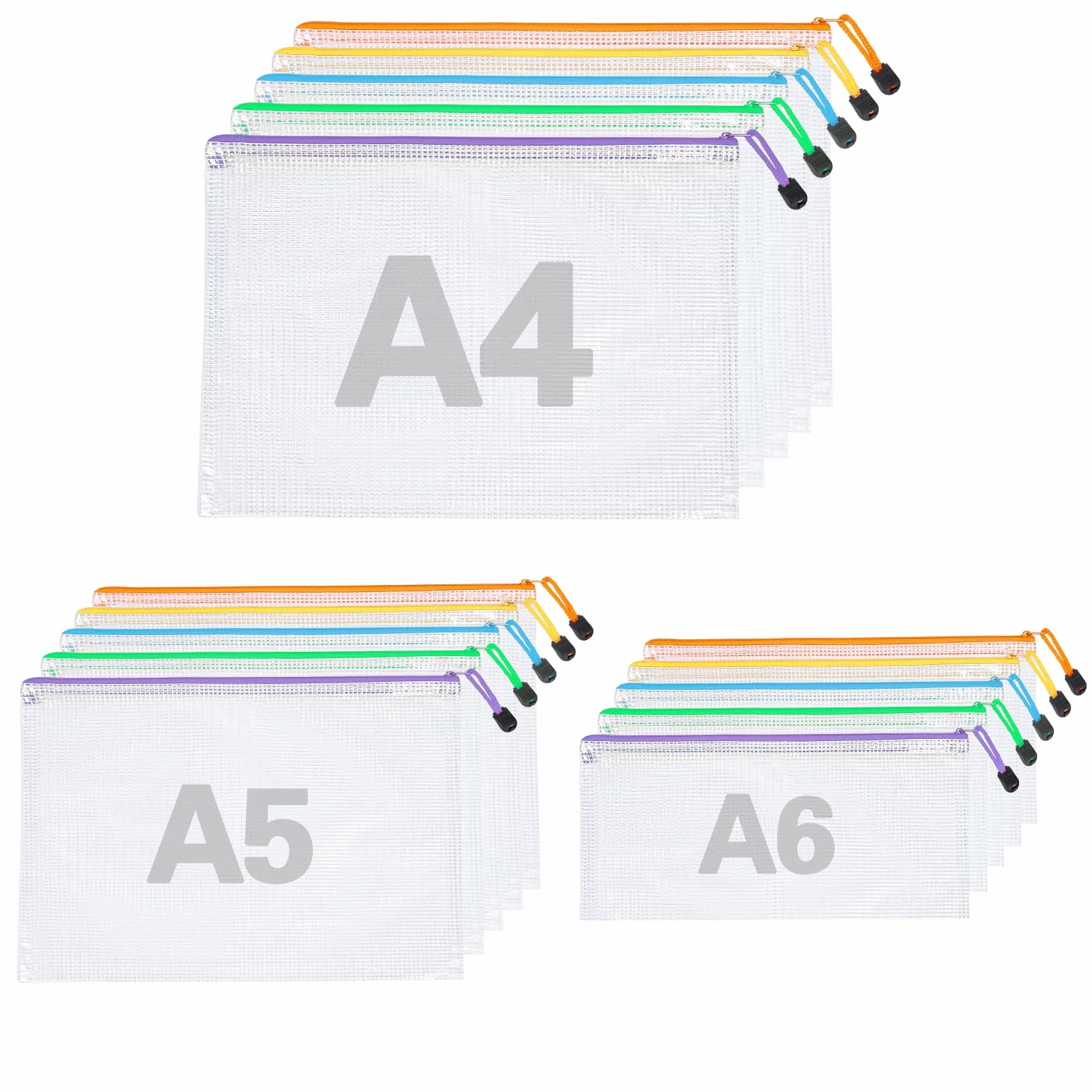 15 szt. etui na dokumenty A4 A5 A6 5 kolorów, wodoodporne etui na dokumenty, przezroczyste etui na zamek błyskawiczny na dokumenty, kosmetyki, materiały biurowe, podróże
