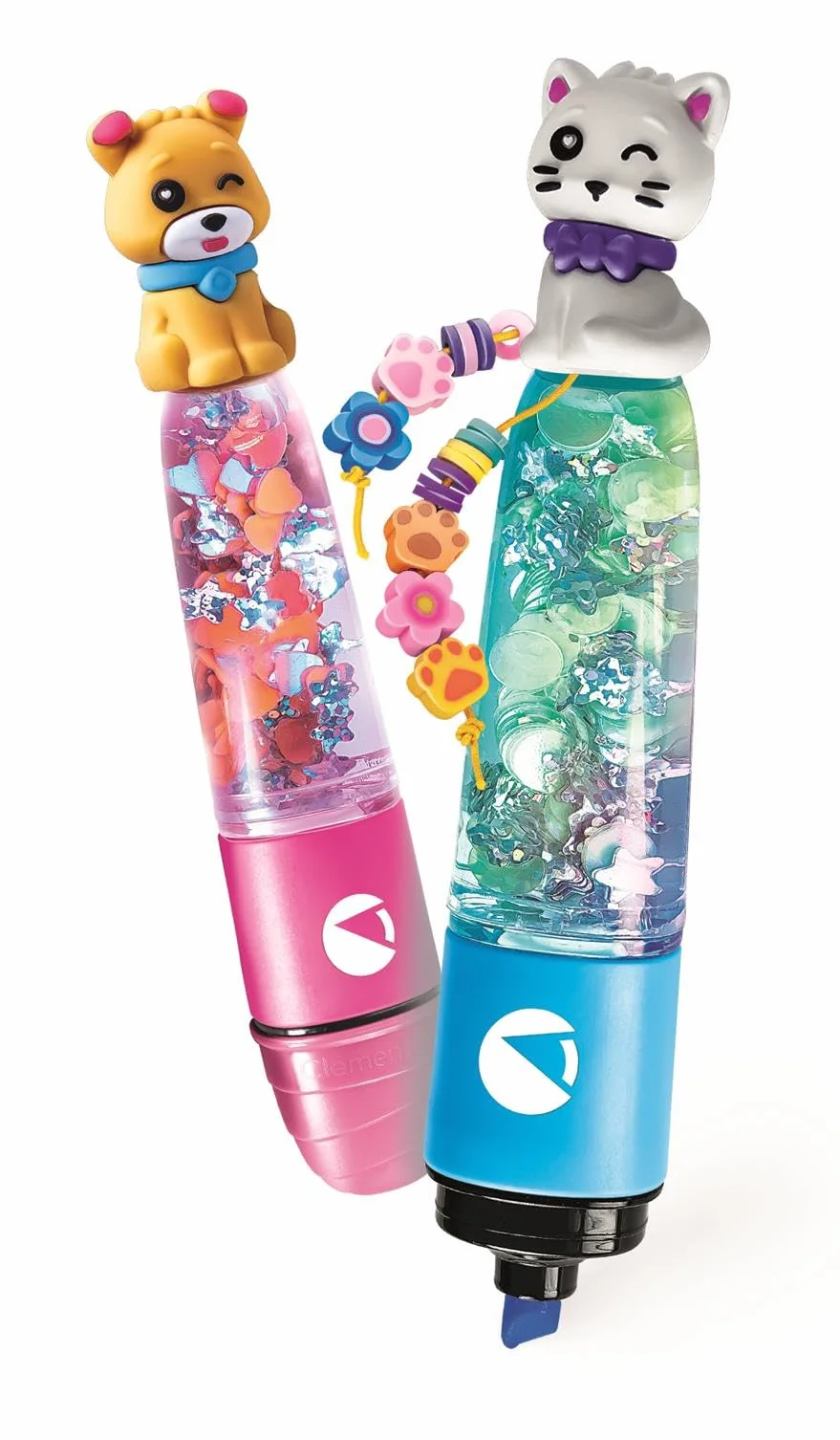 Clementoni Idea – Create Your Highlighters: Sweet Pets – laboratorium do spersonalizowanych zakreślaczy, kreatywny zestaw dla dzieci od 6 lat, z 2 spersonalizowanymi zakreślaczami z akcesoriami, 18875