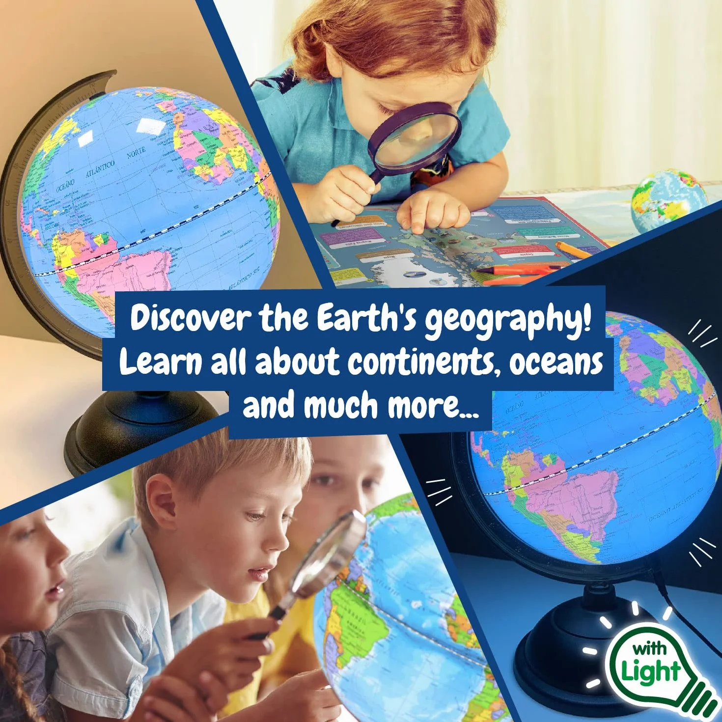 Science4you Balon z latarnią dla dzieci 8-11 lat: piłka świata, Atlas, nauka i gry edukacyjne
