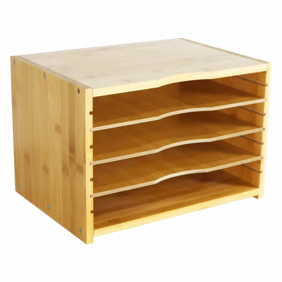 WKWKER Bambusowa Taca Na Listy Z 3 Regulowanymi Półkami Organizer Na Biurko, 3-poziomowa Taca Na Papier Do Biura, Domu, Gabinetu, Przechowywania Na Biurku (Kolor Naturalny)