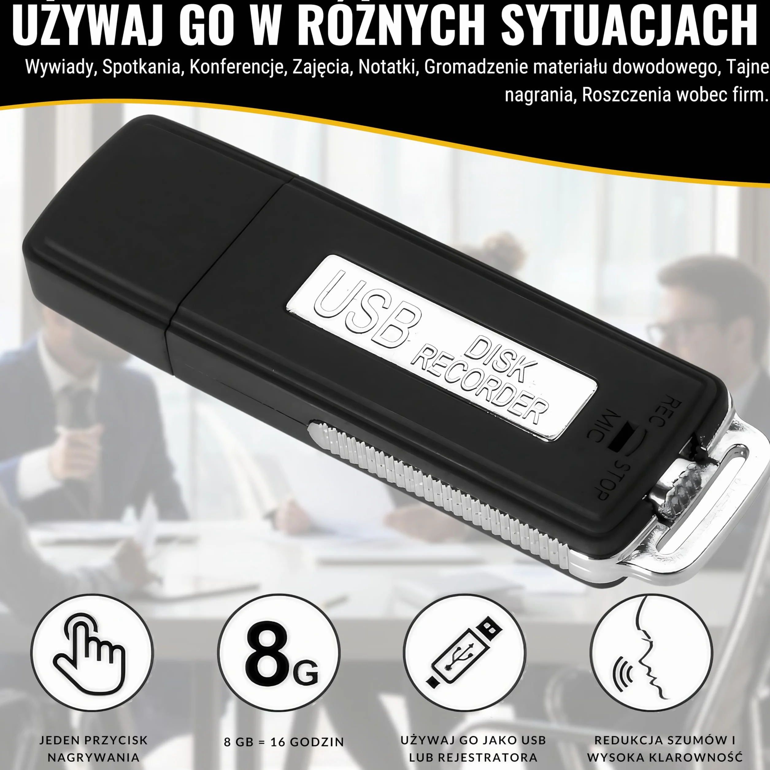Cyfrowy dyktafon USB 8 GB mini przenośny rejestrator audio do spotkań wywiadów konferencji
