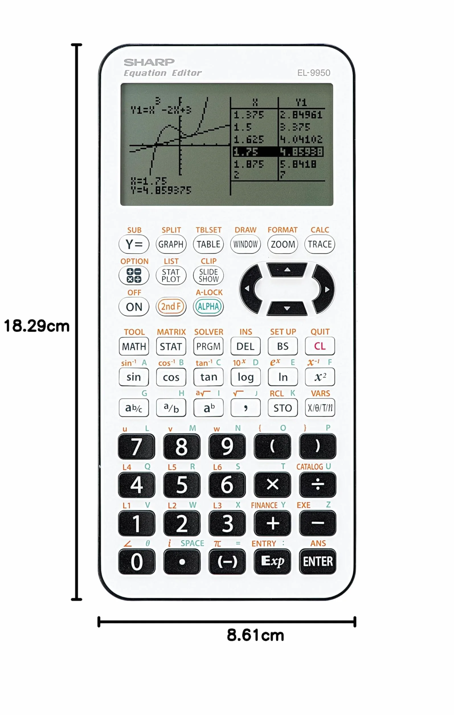 SHARP SH EL 9950 kalkulator graficzny (7-cyfrowy wyświetlacz, 827 funkcji, wejście D.A.L.) biały/czarny