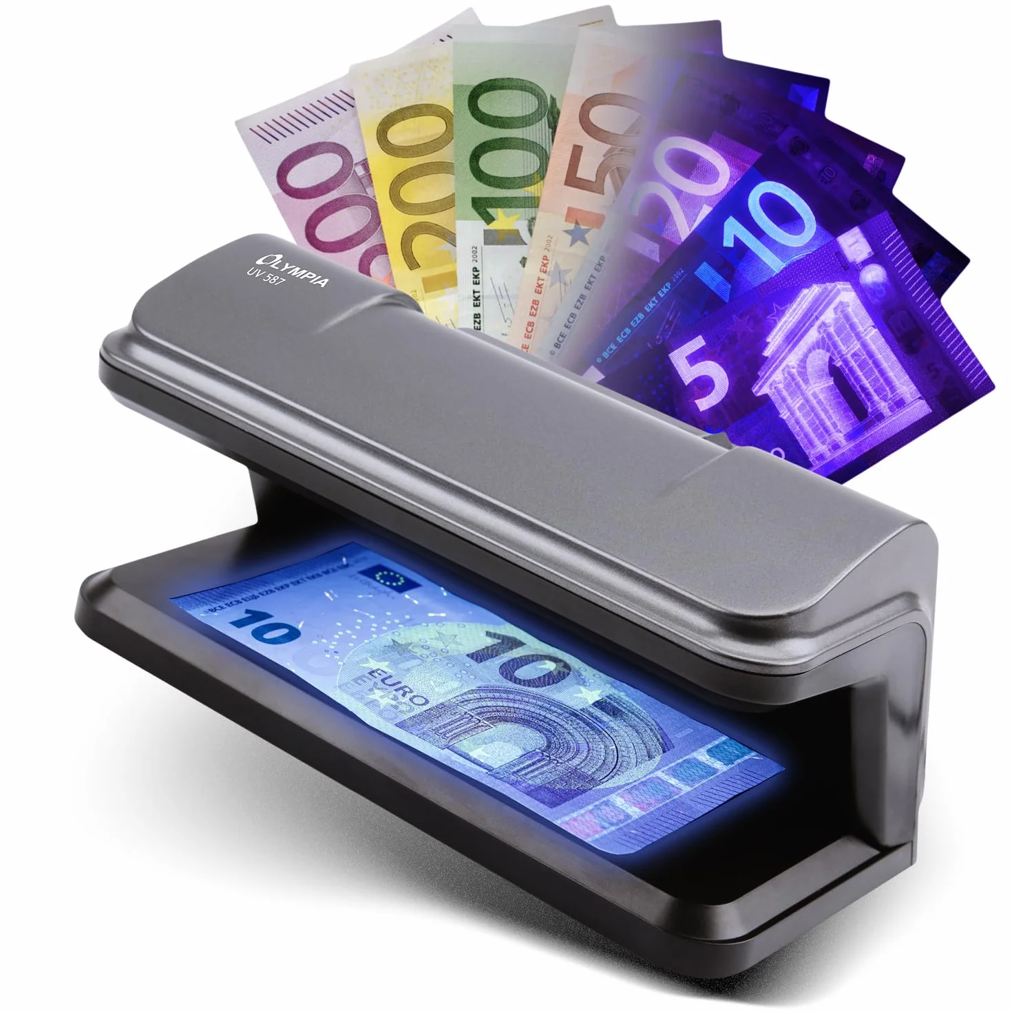 Olympia UV 587 tester banknotów – USB tester/lampa z UV LED do sprawdzania banknotów, fałszywych pieniędzy, kart kredytowych i dowodów osobistych