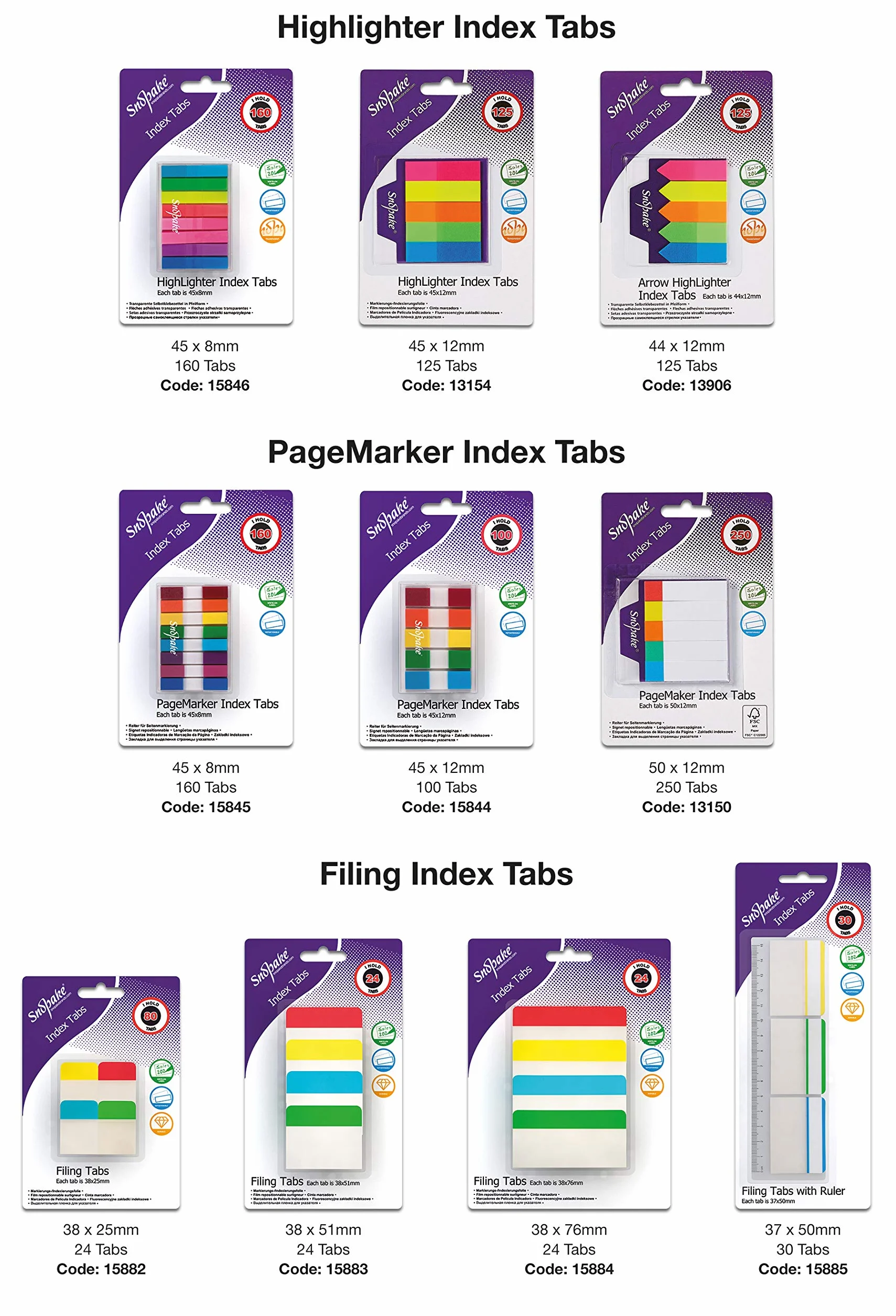 Snopake Index Tabs 15883 Zakładki Indeksowe, Wielokolorowy