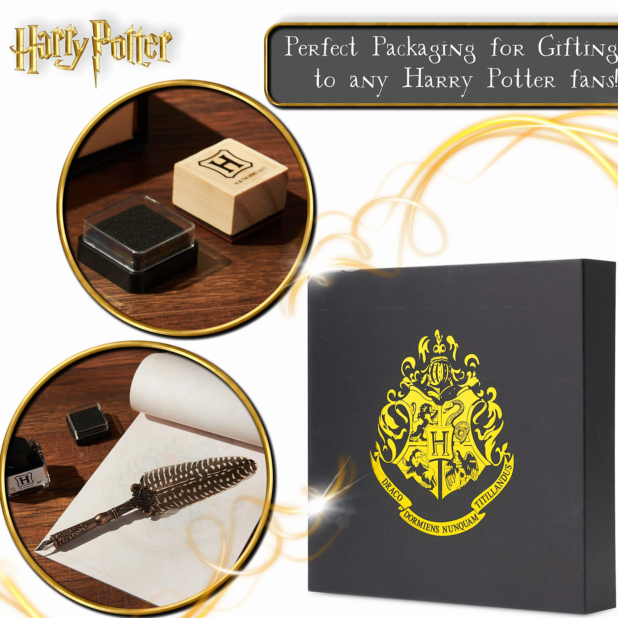 Harry Potter Zestaw do kaligrafii, zestaw atramentów do piór wiecznych z piórami i kopertami papierowymi Zestaw do pisania w butelce i pieczątki Pióro, prezenty
