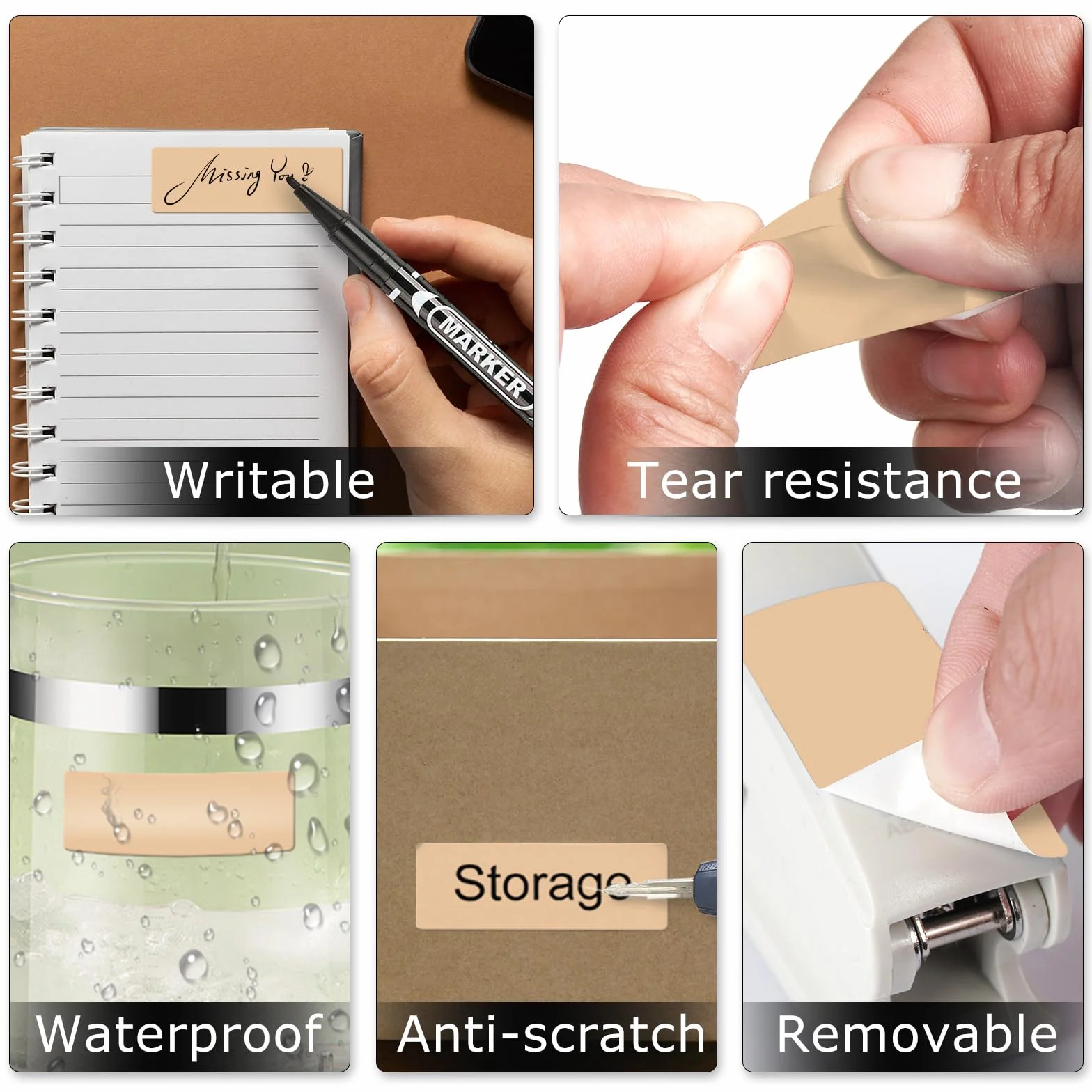 Brązowe bezpośrednie etykiety termiczne winylowe 3 × 5 cm samoprzylepne prostokątne naklejki rolka wodoodporne naklejki do drukarki etykieta z imieniem do kodu QR DIY adres biura 500 szt