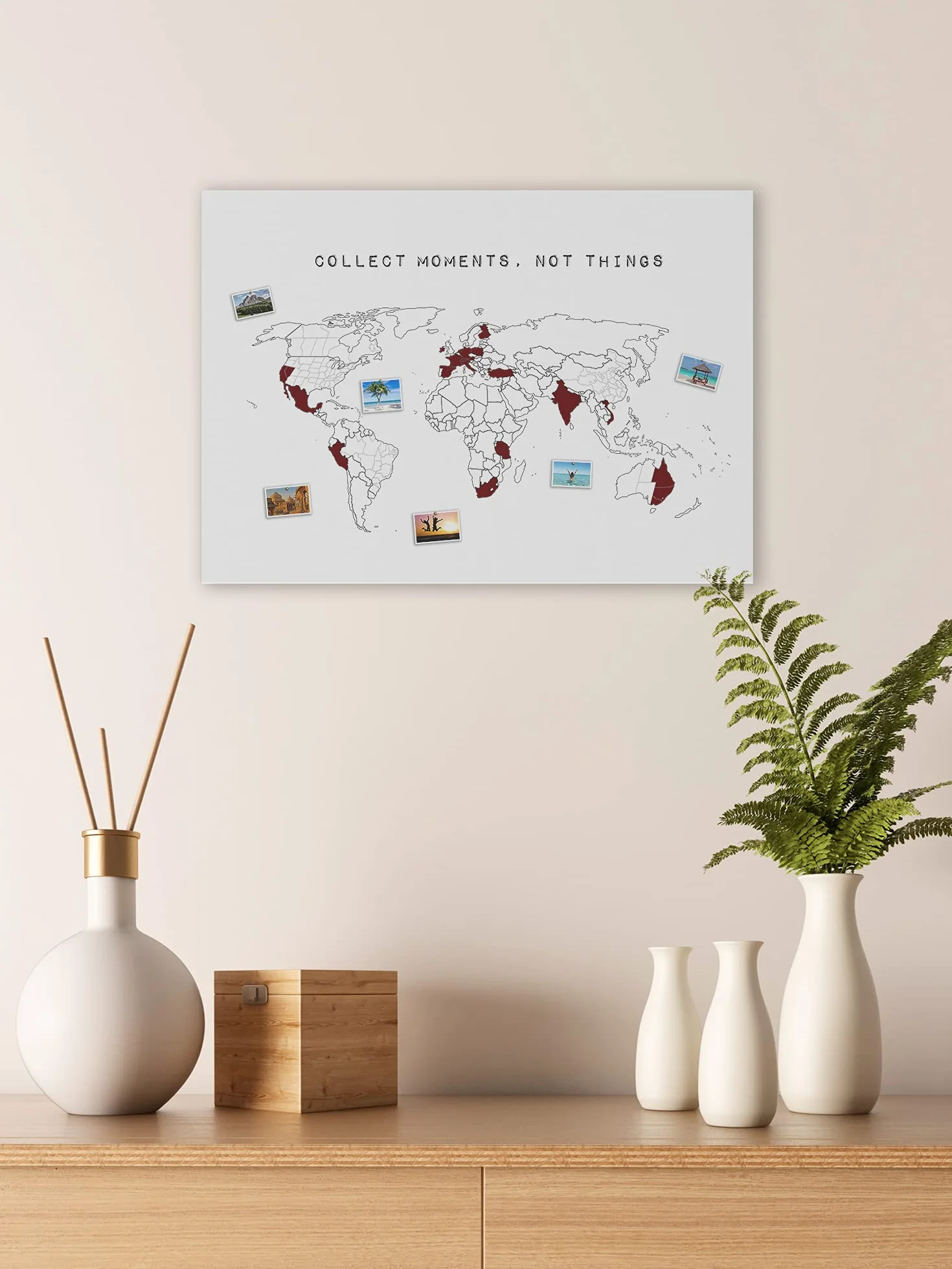 Mapa świata do przypinania "Collect Moments" lub do kolorowania – trwała i ręcznie wykonana w Niemczech – rozmiar: 60 x 40 cm