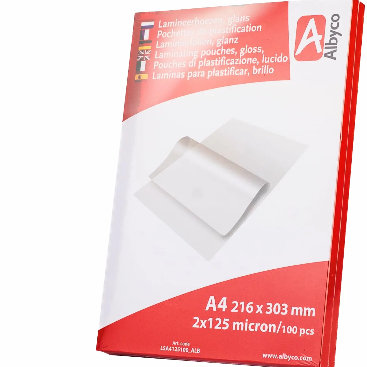 Albyco - Folia do Laminowania A4-250 Micron, Laminarka Folie, 100 Sztuk, 2x125 Mic, Błyszcząca