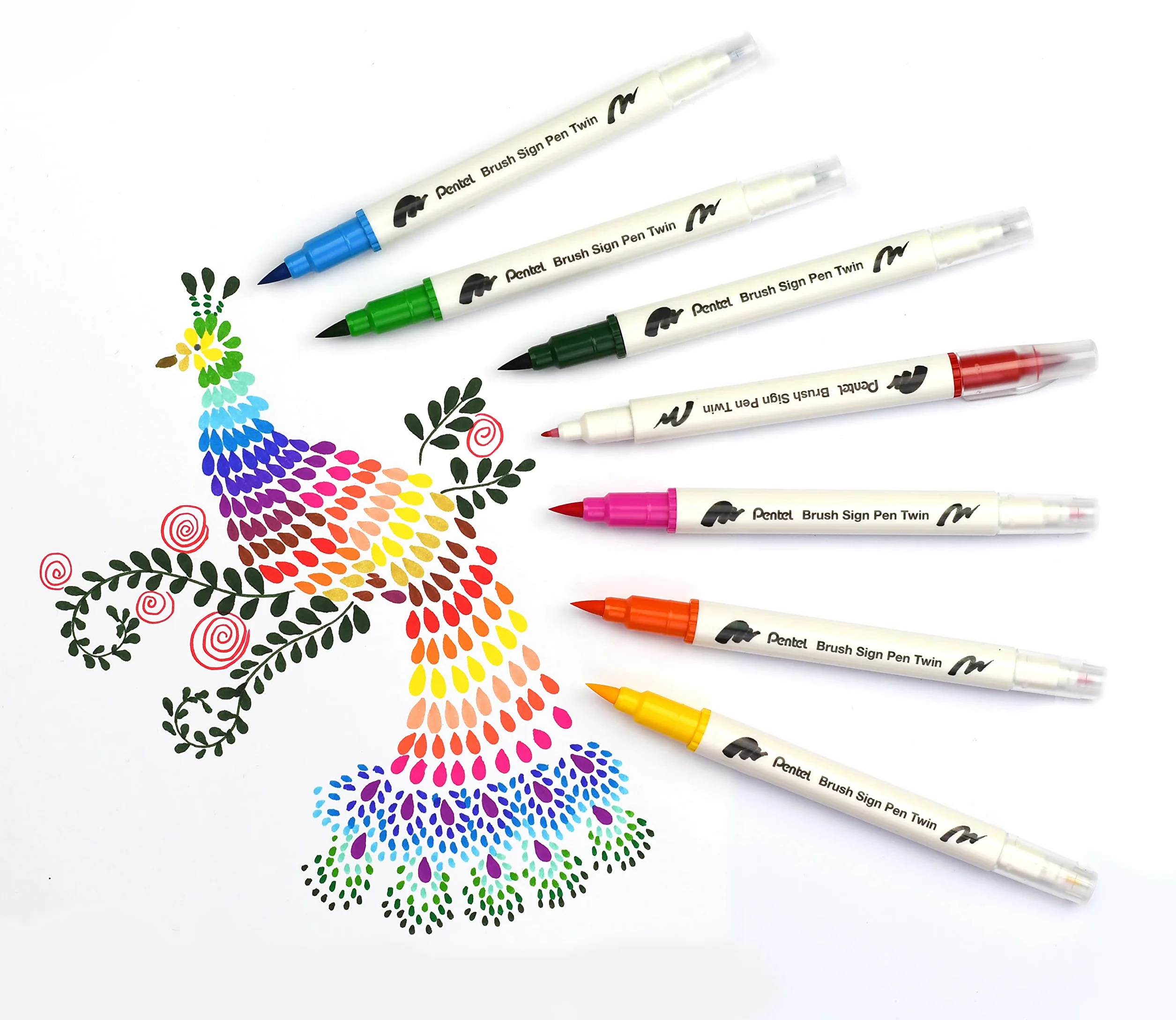Pentel SESW30C-6 Brush Sign Pen Twin, zestaw 6 kolorów, flamastry z dwiema elastycznymi końcówkami, tusz na bazie wody, sortowane, 1 sztuka (6 sztuk)