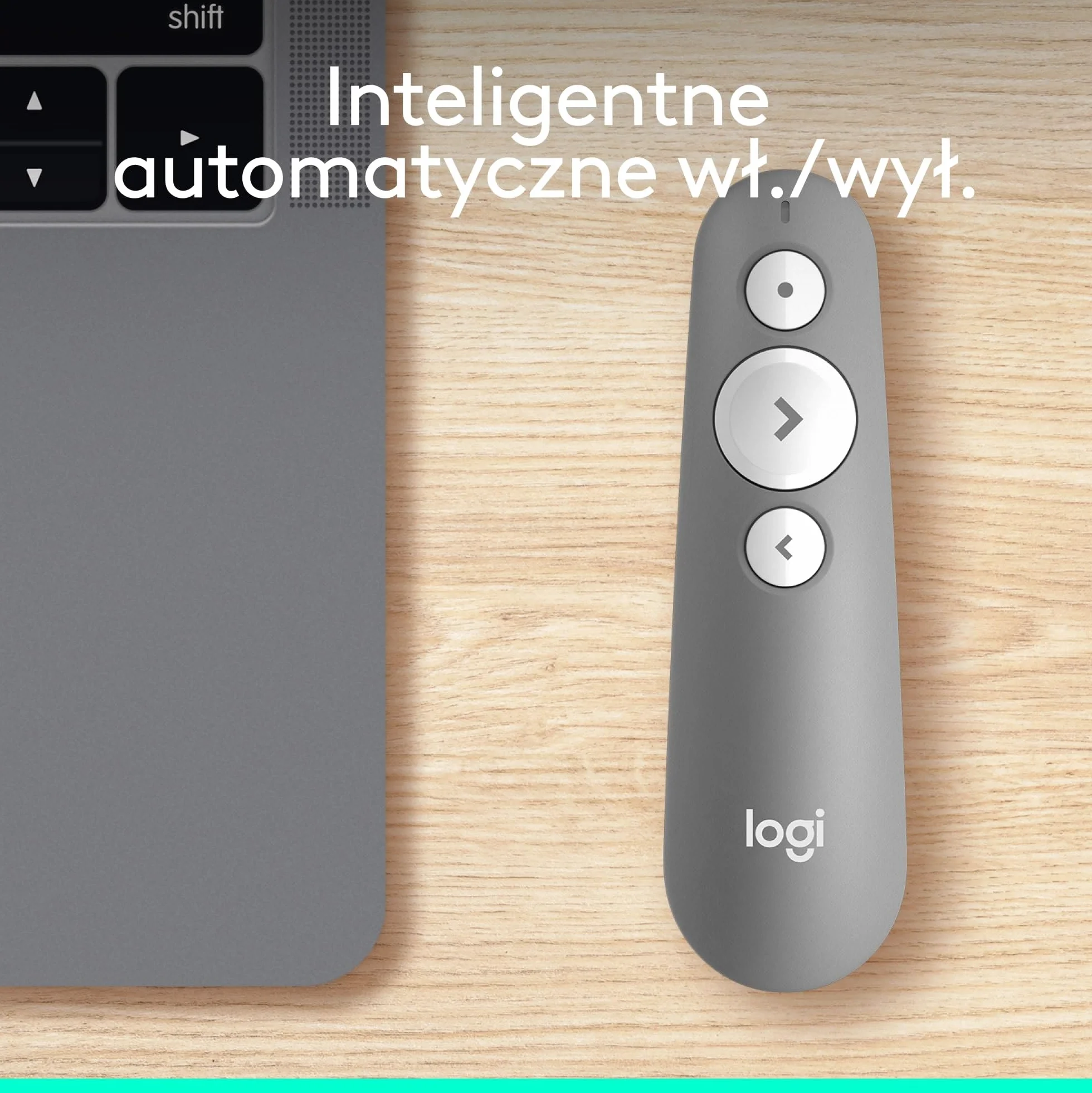 Logitech R500s Laserowy wskaźnik/Pilot do prezentacji (Klasa 1) – Bluetooth i USB; uniwersalna kompatybilność, inteligentna bateria: 12 miesięcy użytkowania - Jasnoszary