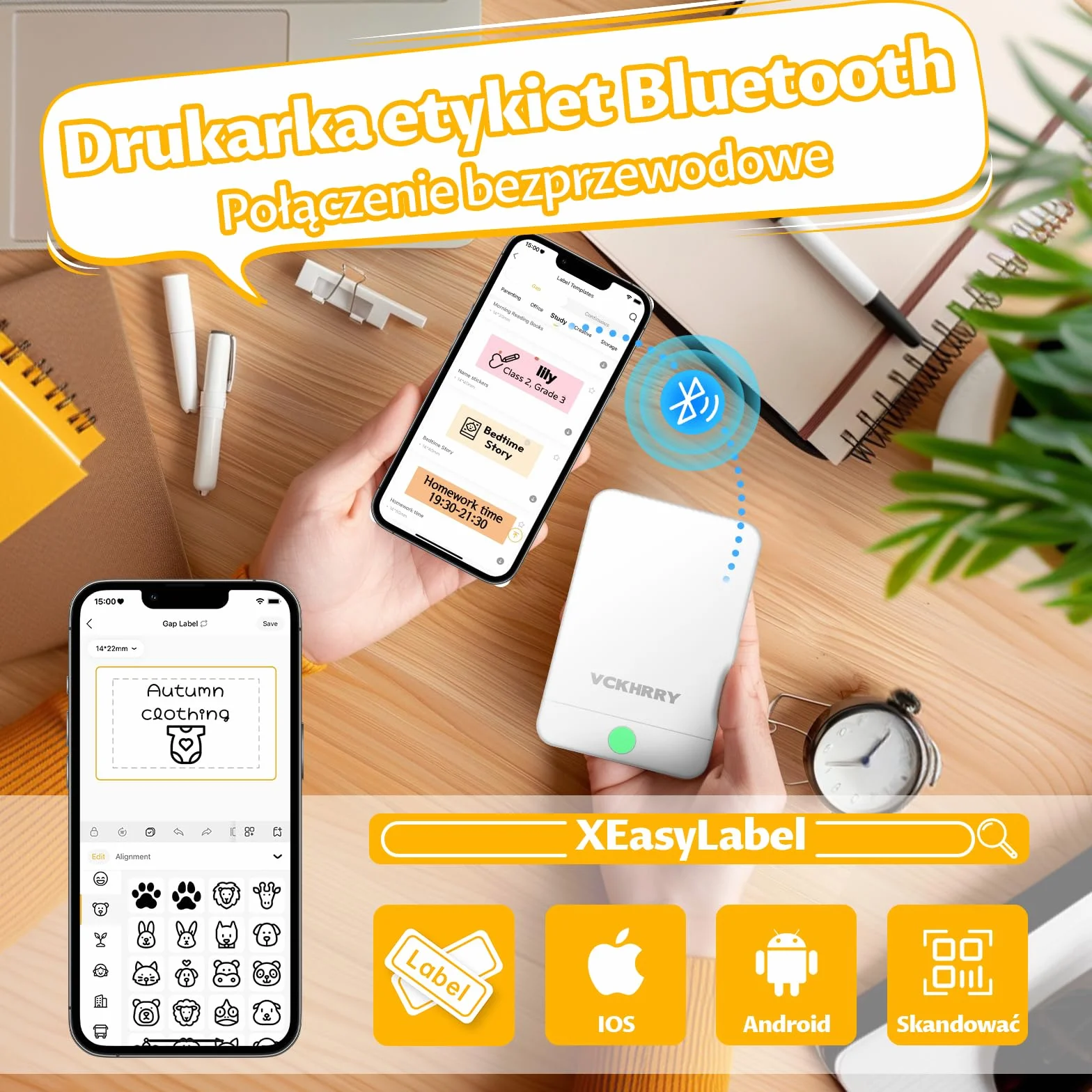 Drukarka etykiet Bluetooth Samoprzylepne urządzenie do etykietowania, przenośna drukarka etykiet dla systemów iOS i Android, termotransferowa do domu, biura, biała