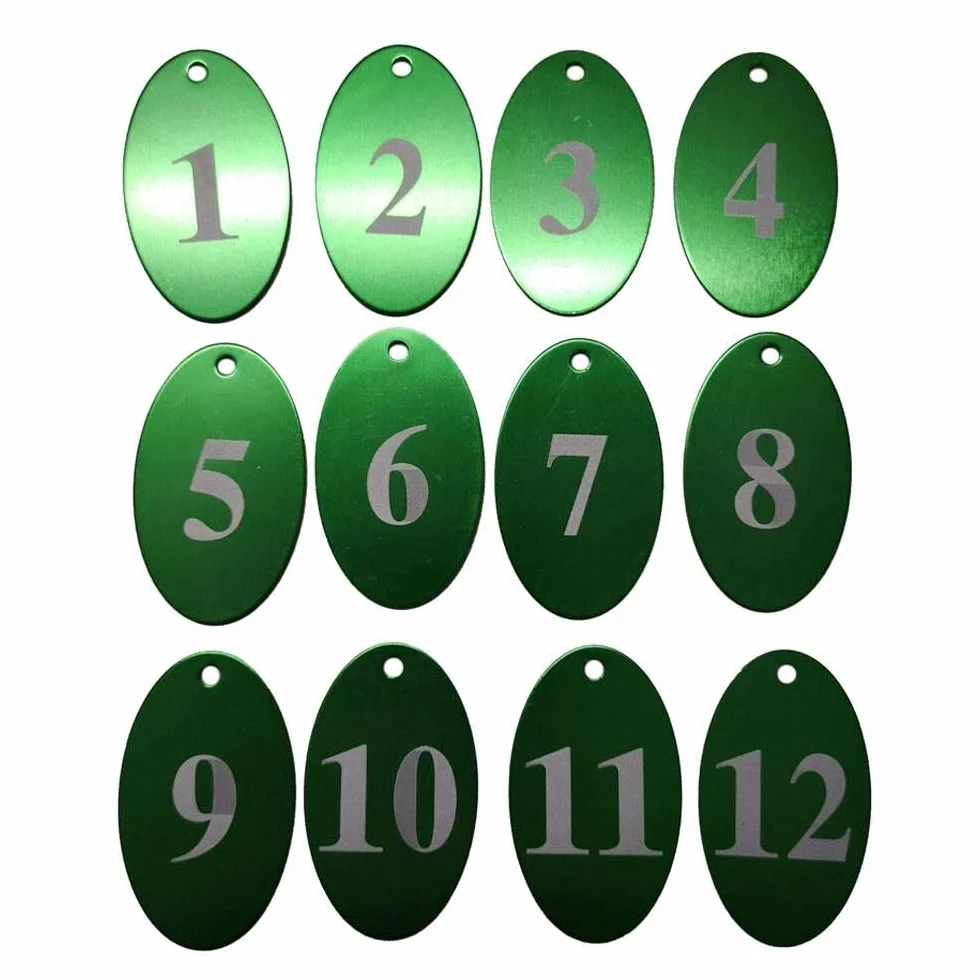 Numerowane zawieszki ze stopu aluminium z brelokiem (zielone, 1-25)