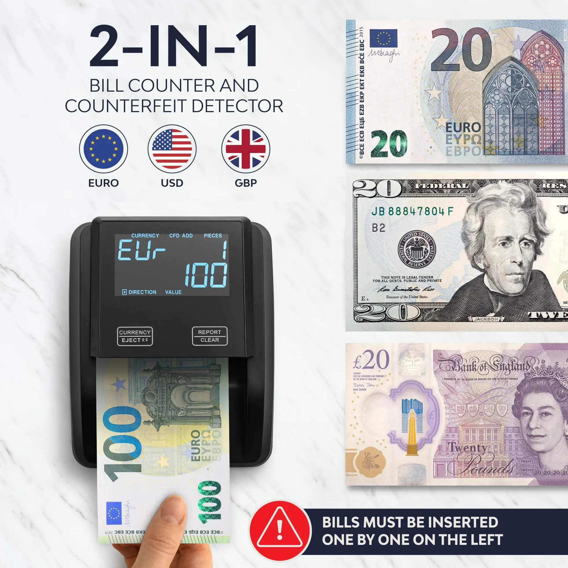 Wykrywacz fałszywych banknotów i liczarka UV/MG/IR z ekranem dotykowym