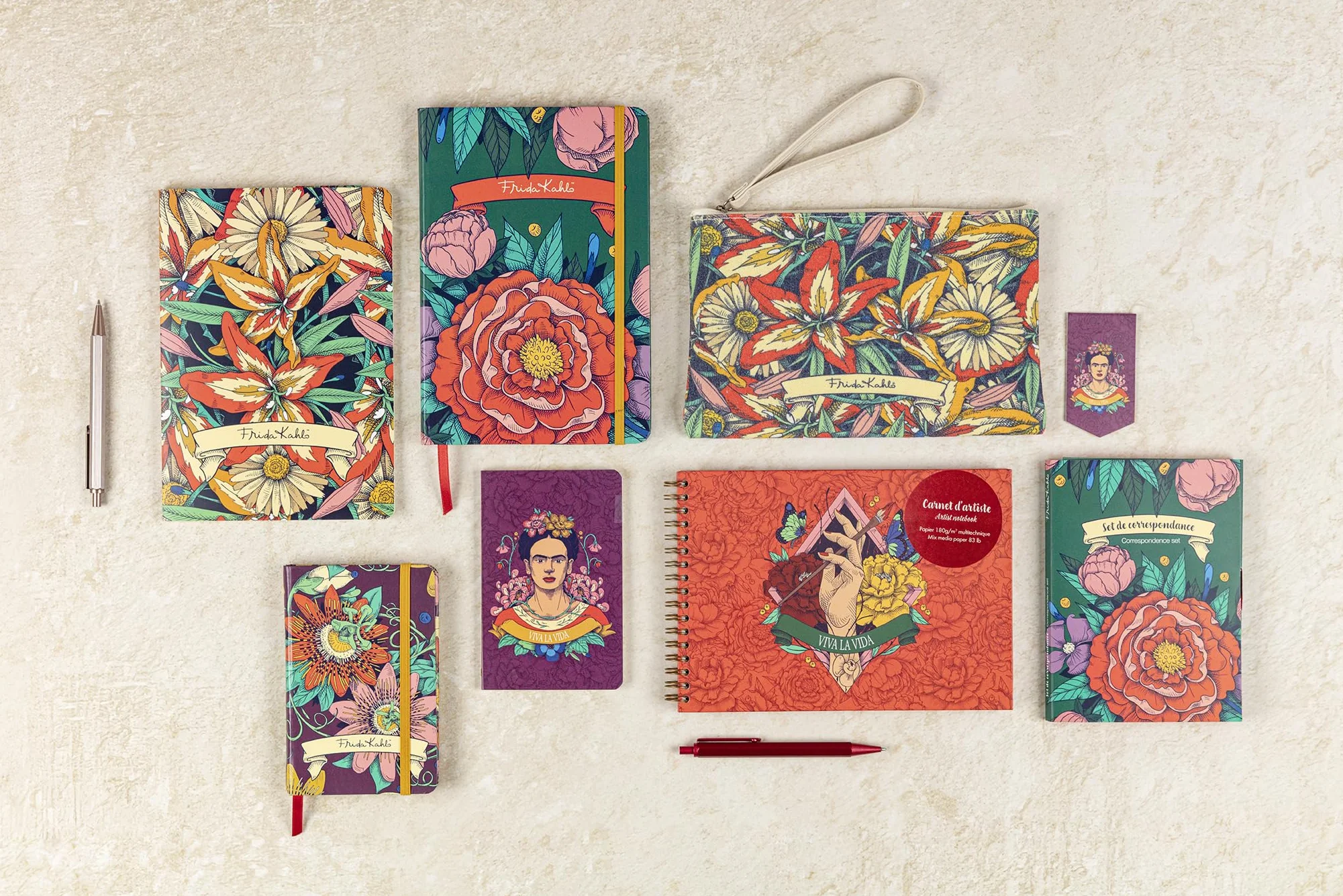 Clairefontaine Saszetka Wielofunkcyjna Bawełniana Motyw Kwiatowy Frida Kahlo 22,5x15 cm Duża Pojemność