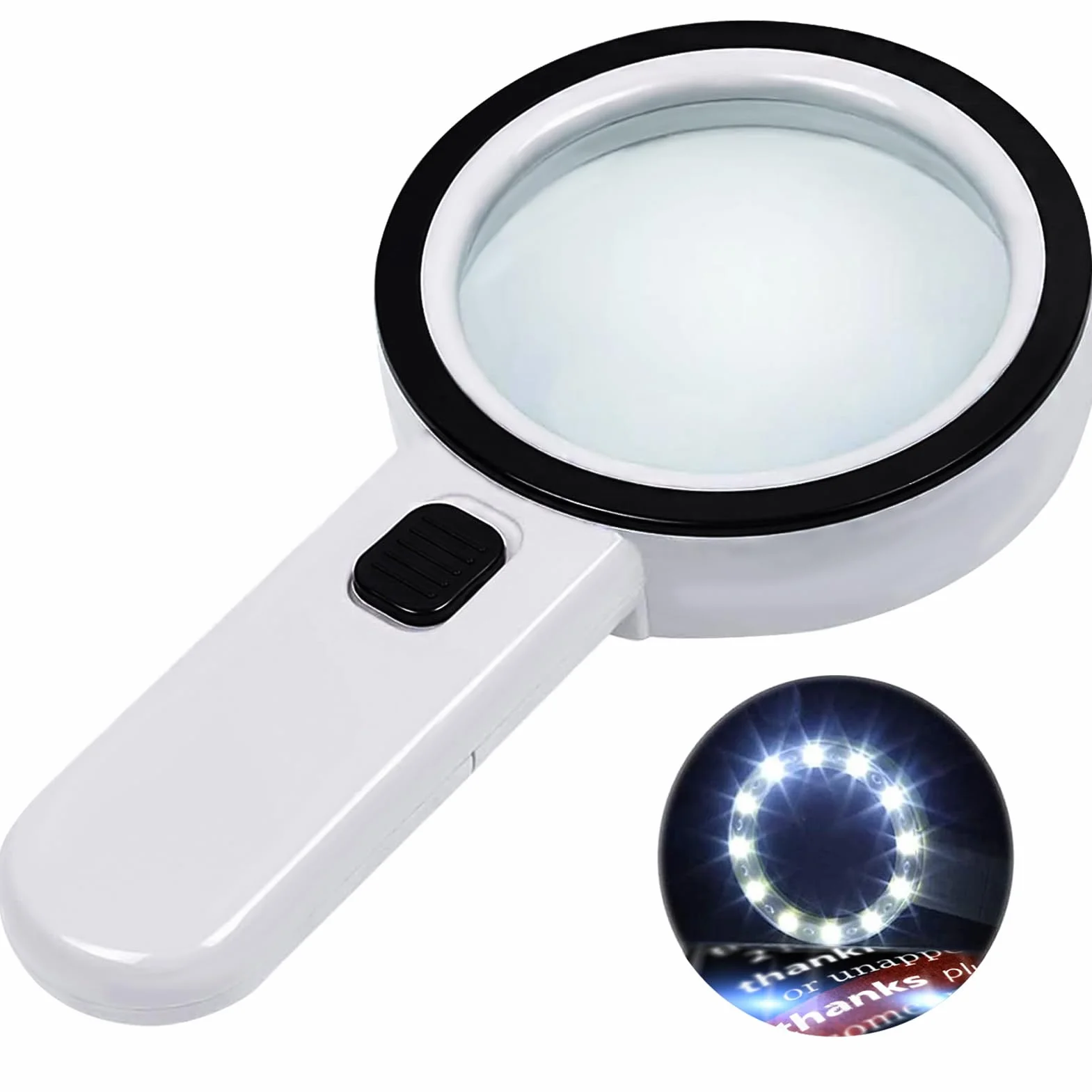 Lupa z 12 diodami LED lupa ręczna do czytania z 3-krotnym powiększeniem, wysoka przejrzystość i lekkość, dla seniorów, dzieci, jubilerów, hobby