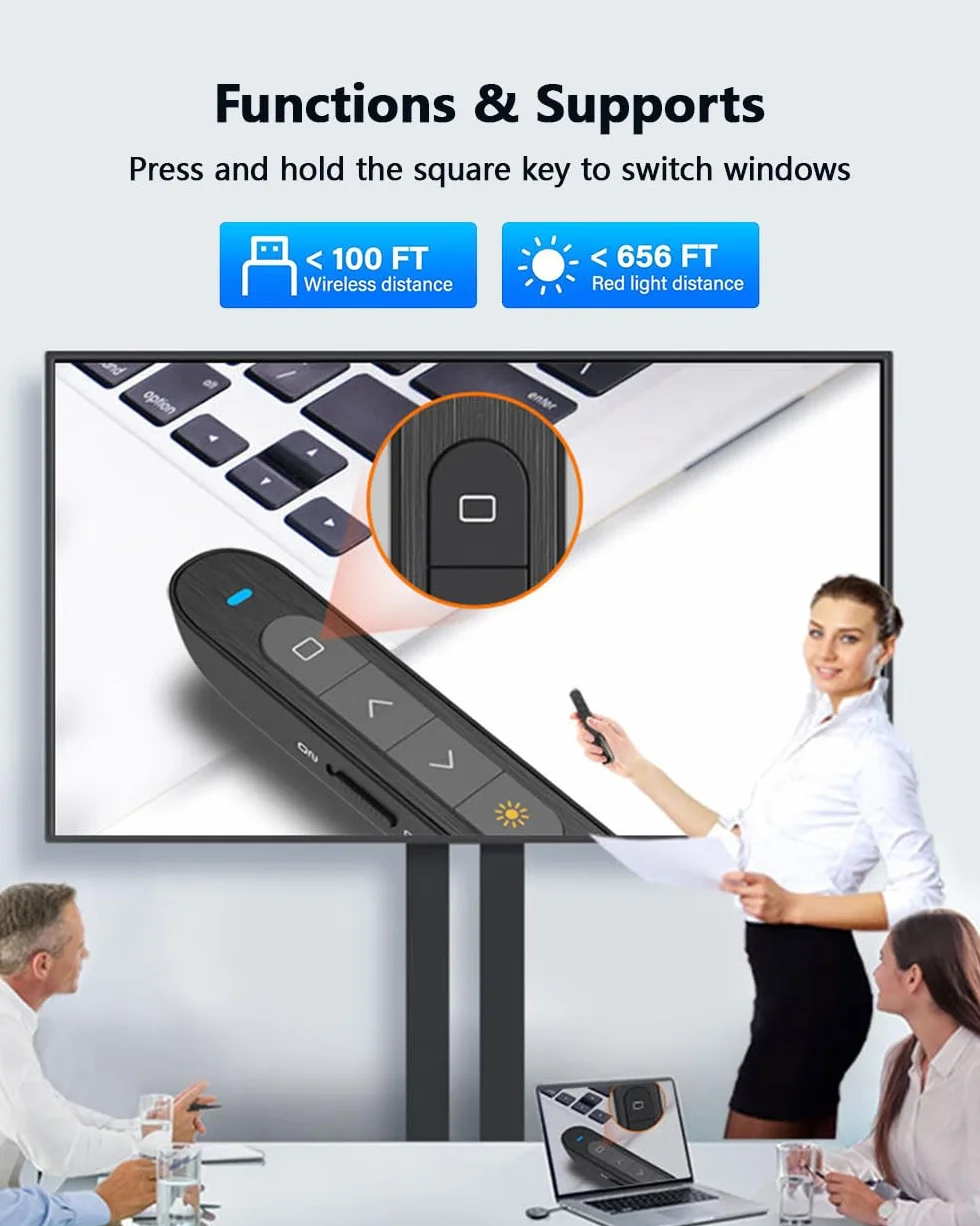 Wireless Presenter Remote Clicker Laser Pointer RF 2.4GHz USB Slide Advancer