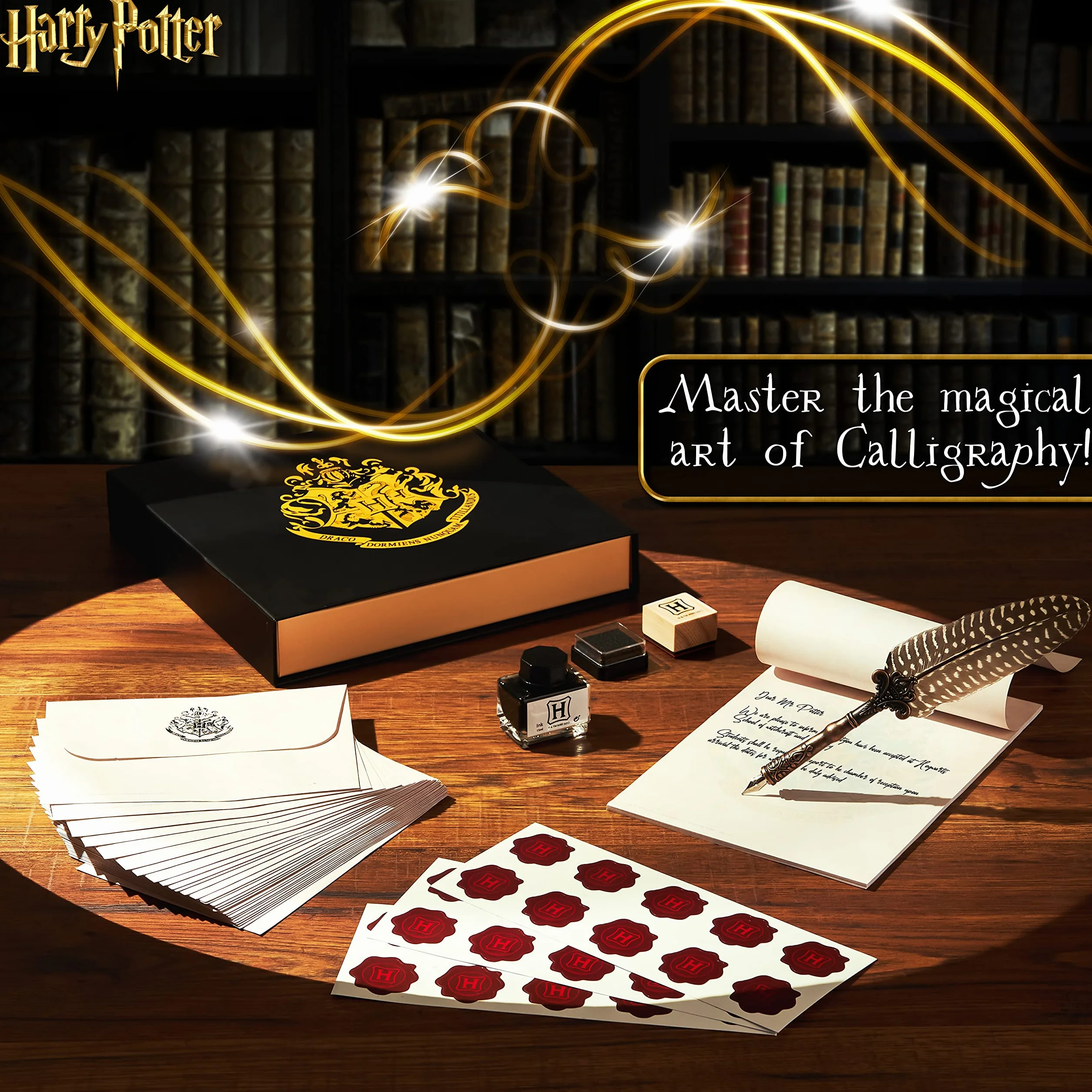 Harry Potter Zestaw do kaligrafii, zestaw atramentów do piór wiecznych z piórami i kopertami papierowymi Zestaw do pisania w butelce i pieczątki Pióro, prezenty