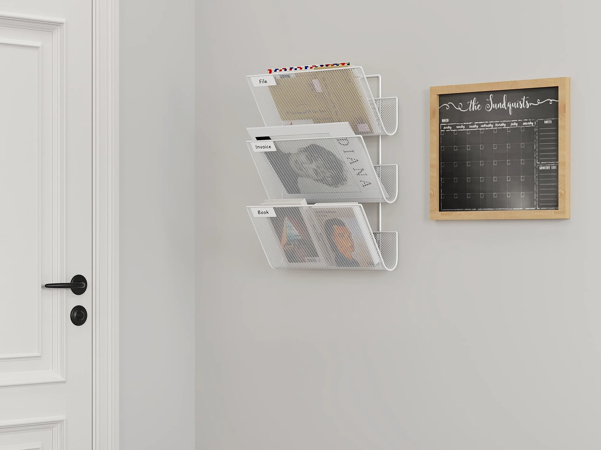 EasyPAG Uschwyt Ścienny na Dokumenty A4 3 Przedziały Metal Siatka,Wiszący Organizer na Dokumenty,Ścienny Stojak na Pocztę,Przechowywanie Czasopism do Biura & Domu,Biały