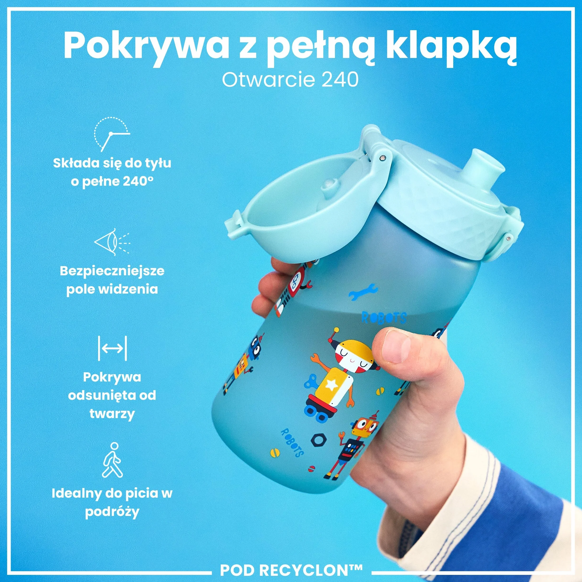 ION8 Butelka dla Dzieci, 350 ml/12 oz, Szczelna, Łatwa do Otwarcia, Bezpieczny Zamek, Można Myć w Zmywarce, Bez BPA, Uchwyt do Przenoszenia, Łatwa do Czyszczenia, Bezwonny, Roboty