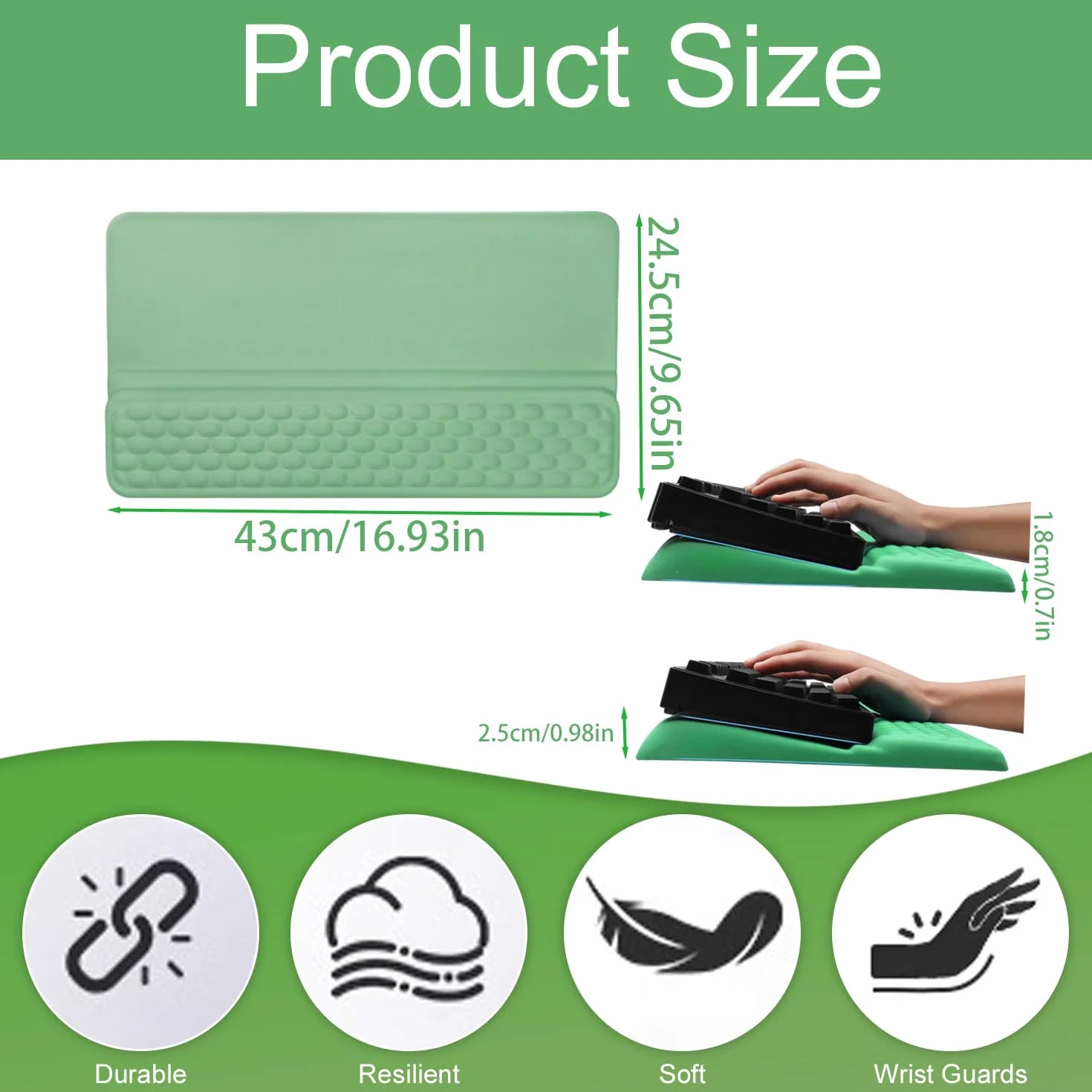 Sightday Ergonomiczna podkładka pod nadgarstek do klawiatury z podstawą, 2-w-1 podkładka pod nadgarstek do klawiatury, miękka pianka z pamięcią kształtu, podkładka pod klawiaturę, antypoślizgowa