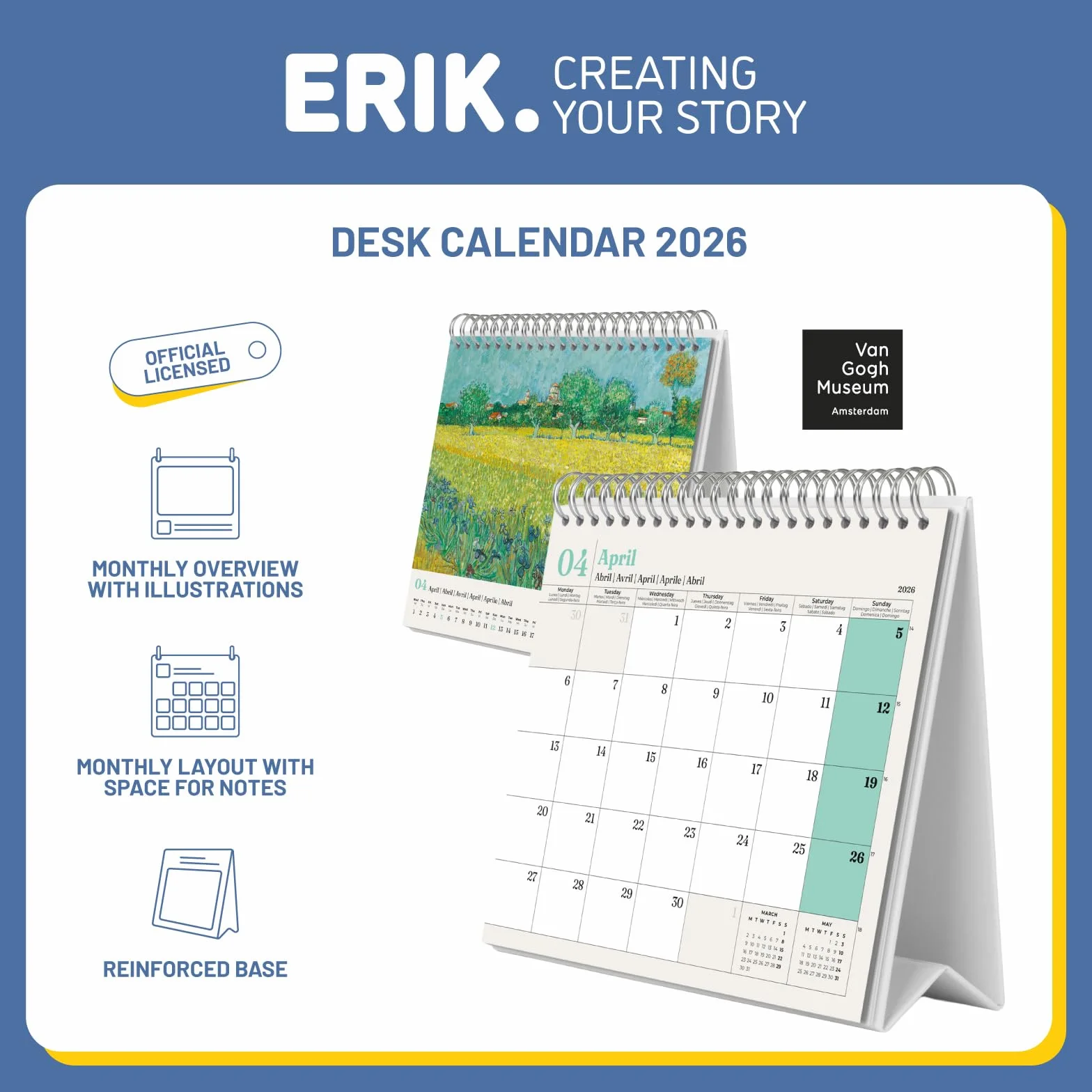 Grupo Erik Desk Calendar 2026 - Van Gogh Monthly Desk Planner, Desktop Gifts Under 10 Pounds