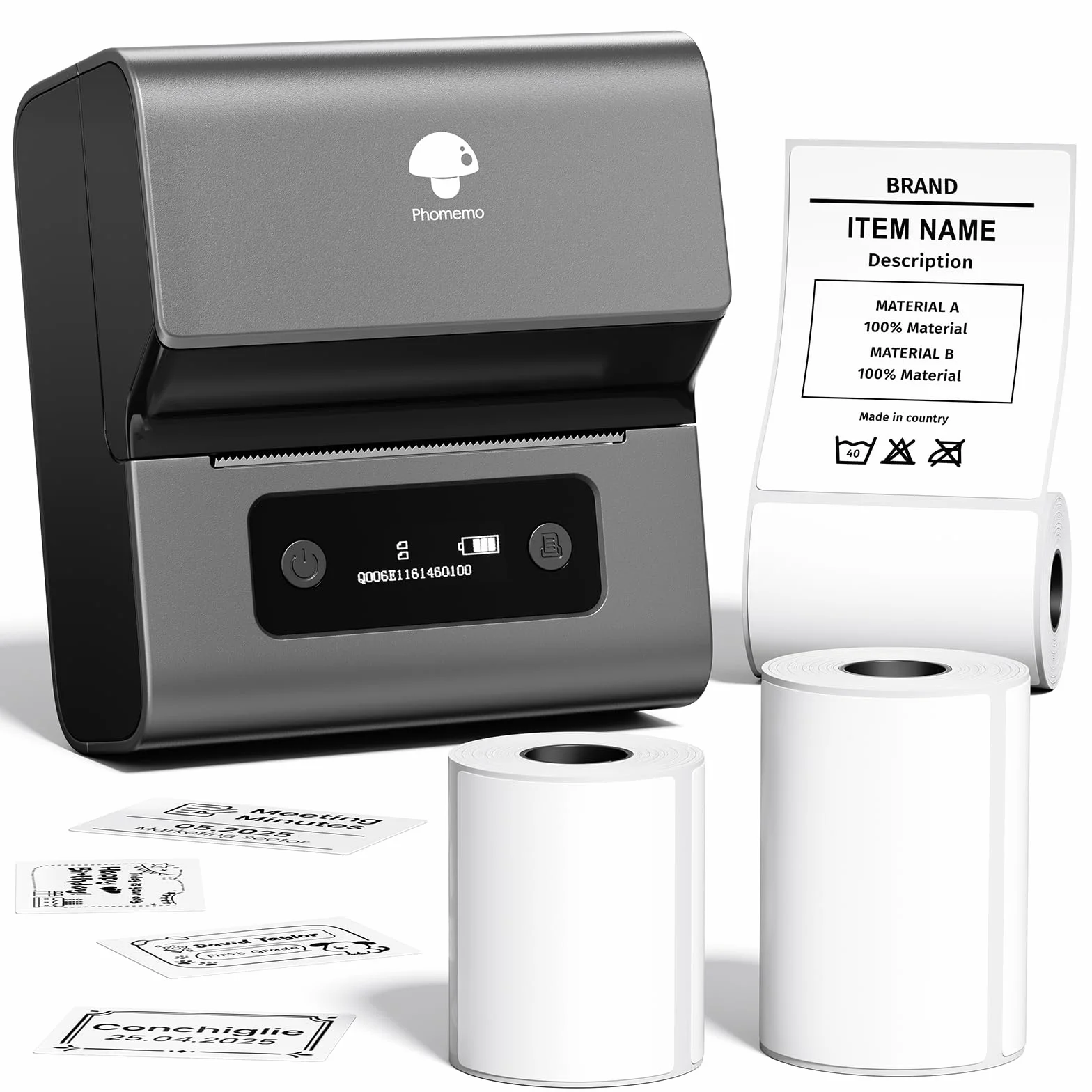 Phomemo M221 drukarka etykiet z 3 rolkami etykiet - Bluetooth drukarka etykiet, termiczna label printer do kodów kreskowych, sprzedaży detalicznej, zdjęć,odzieży,do systemów PC Android i iOS,Szara