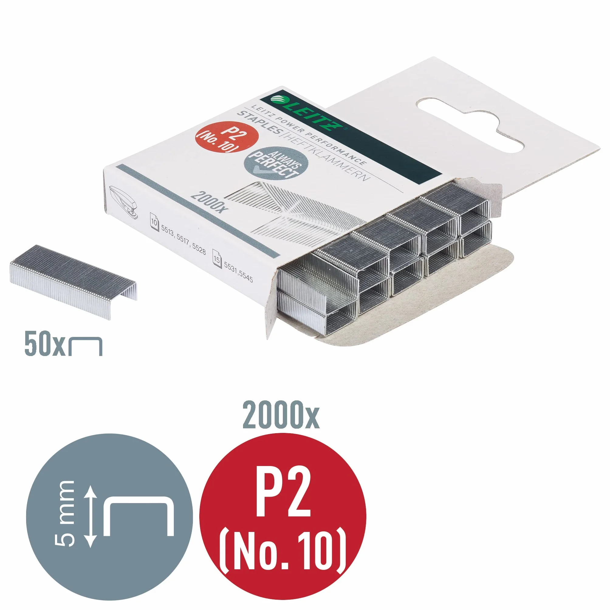 Leitz 55771000 zszywki P2, nr 10, 6 x 2000 sztuk