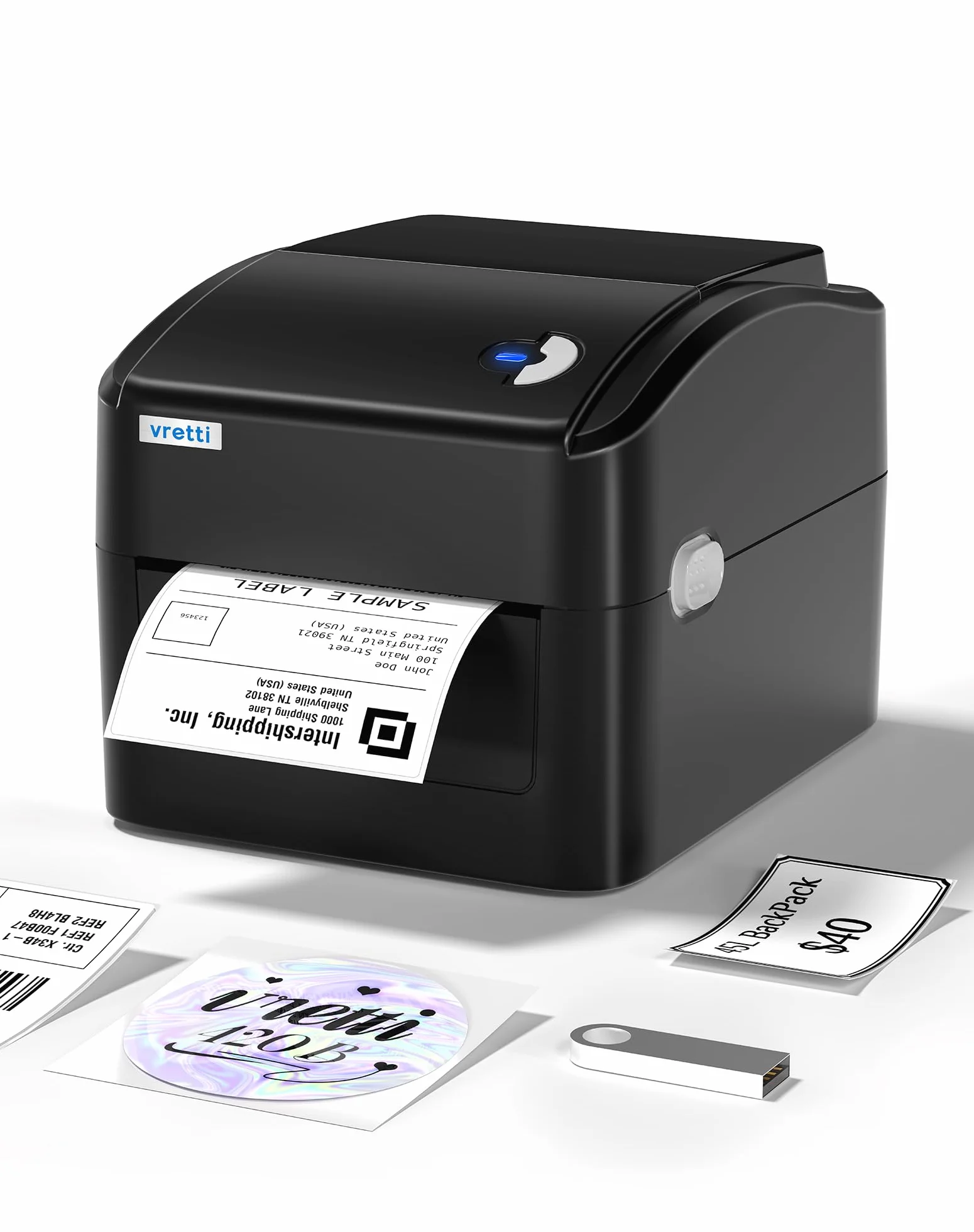 vretti termiczna drukarka etykiet 4x6, termiczna drukarka kodów kreskowych USB o wysokiej prędkości 152 mm/s, maszyna do pisania etykiet wysyłkowych (Połączenie USB, szary)