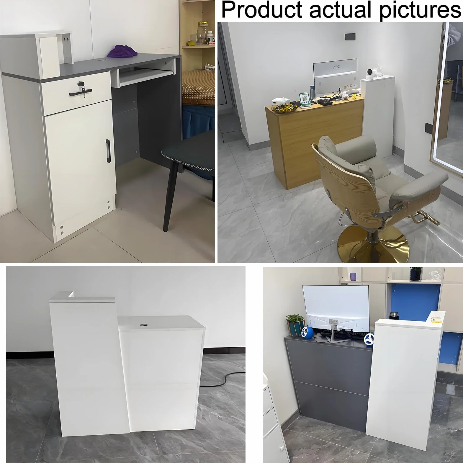 lada recepcyjna z ladą, recepcja do salonu, biurko z ladą z zamykaną szufladą do biura domowego i biurowego, oszczędzające miejsce(Wit,100cm/39.3in)