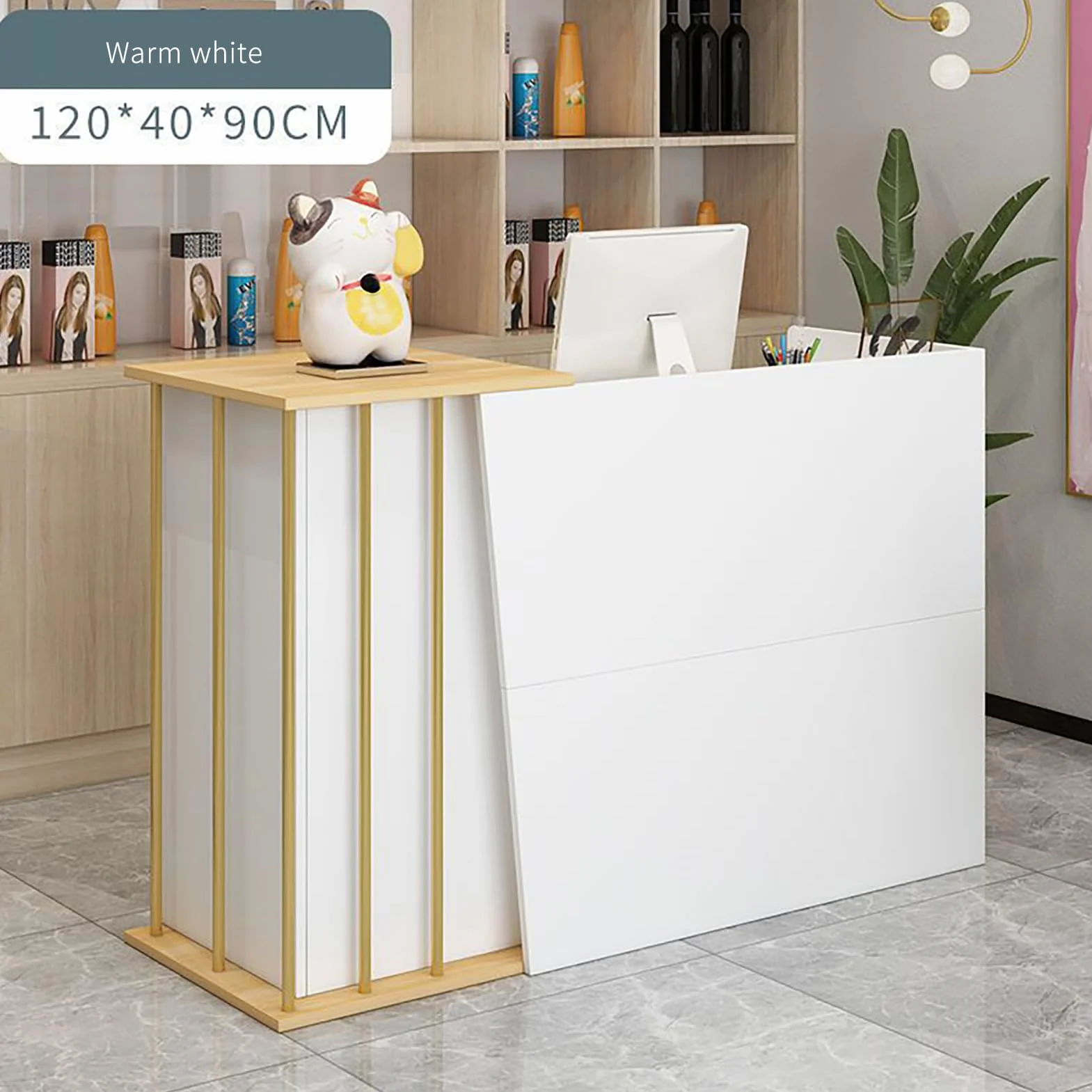 GAOXIAO Recepcja Drewniana Kasjer Recepcja, Nowoczesna Lada Sklepowa Z Szufladami, Stolik Komputerowy, Mała Szafka Kasjerska Do Salonu Odzieżowego Sklep Hotelowy Firmowy C 120 cm