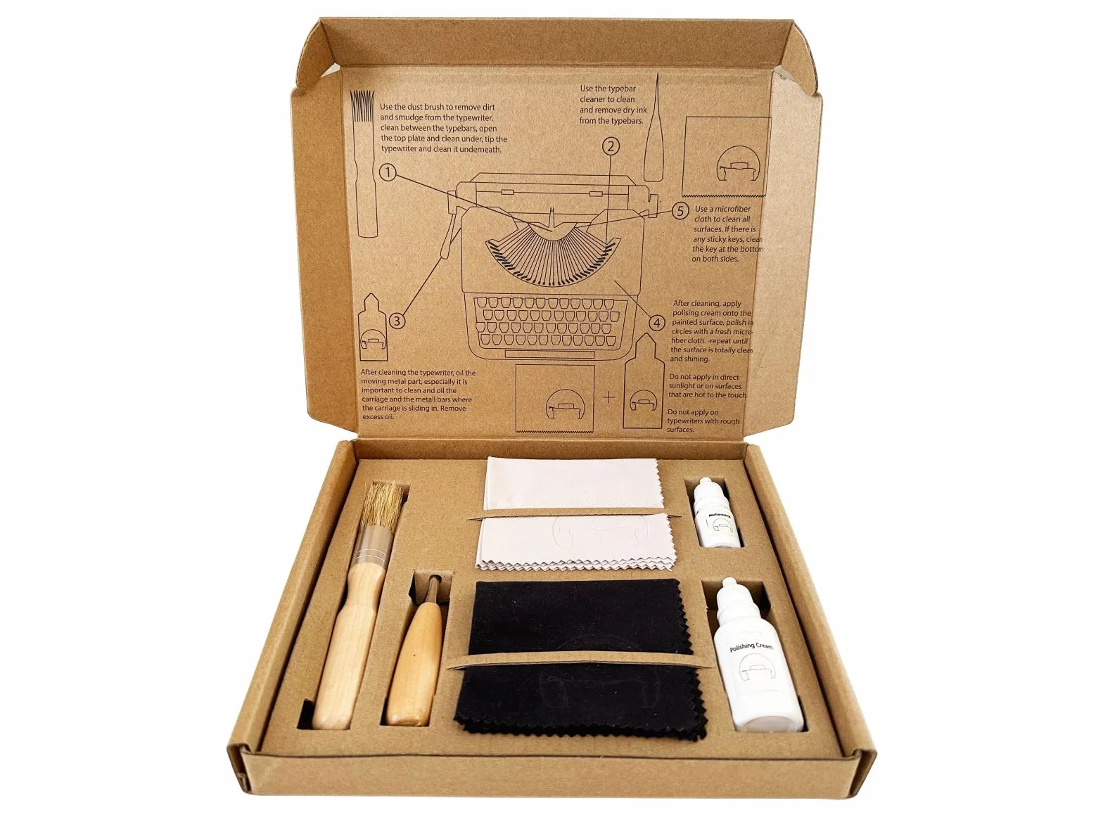Zestaw konserwacyjny Typewriter - Dust Brush, Oil, Polishing Cream, Cleaner BSIE Typewriters