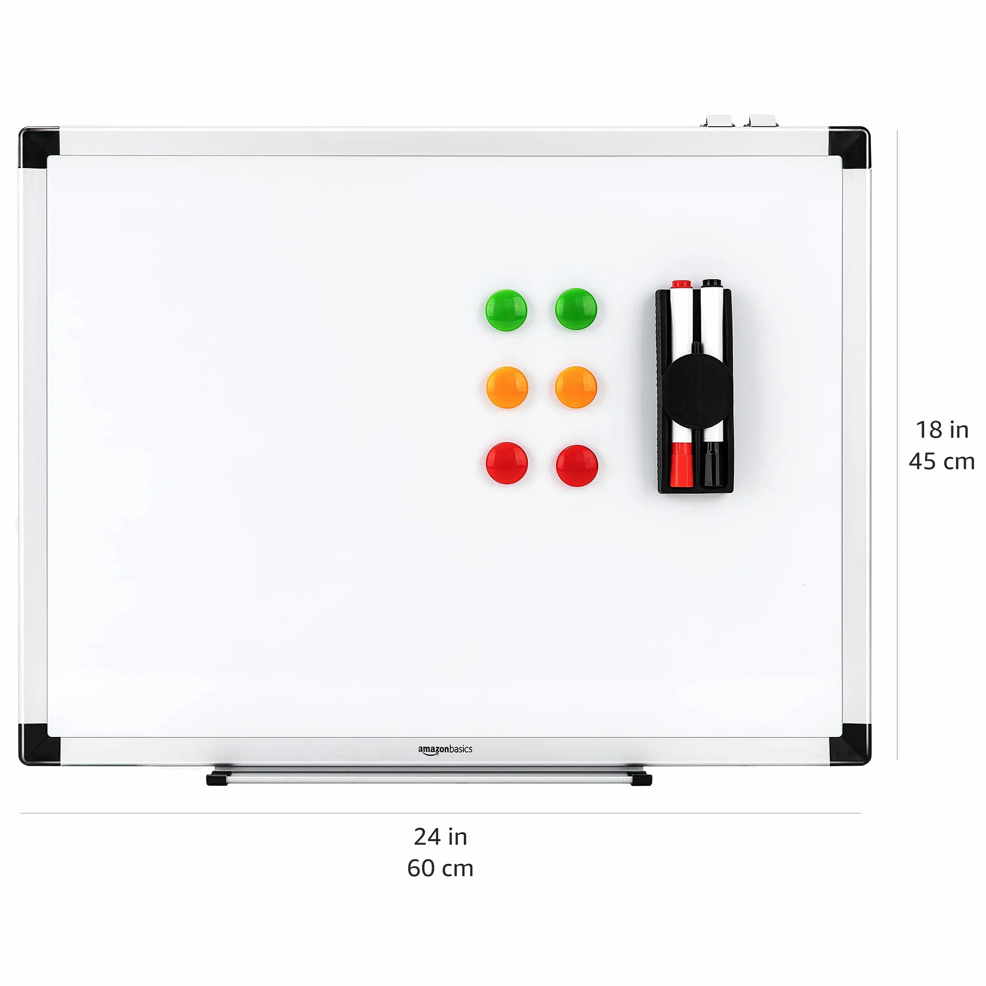 Amazon Basics Magnetyczna Tablica Suchościeralna Z Półką Na Pisaki, W Aluminiowej Ramie, Z Uchwytem Ściennym, Do Domu, Biura, Szkoły, 60 x 45 cm