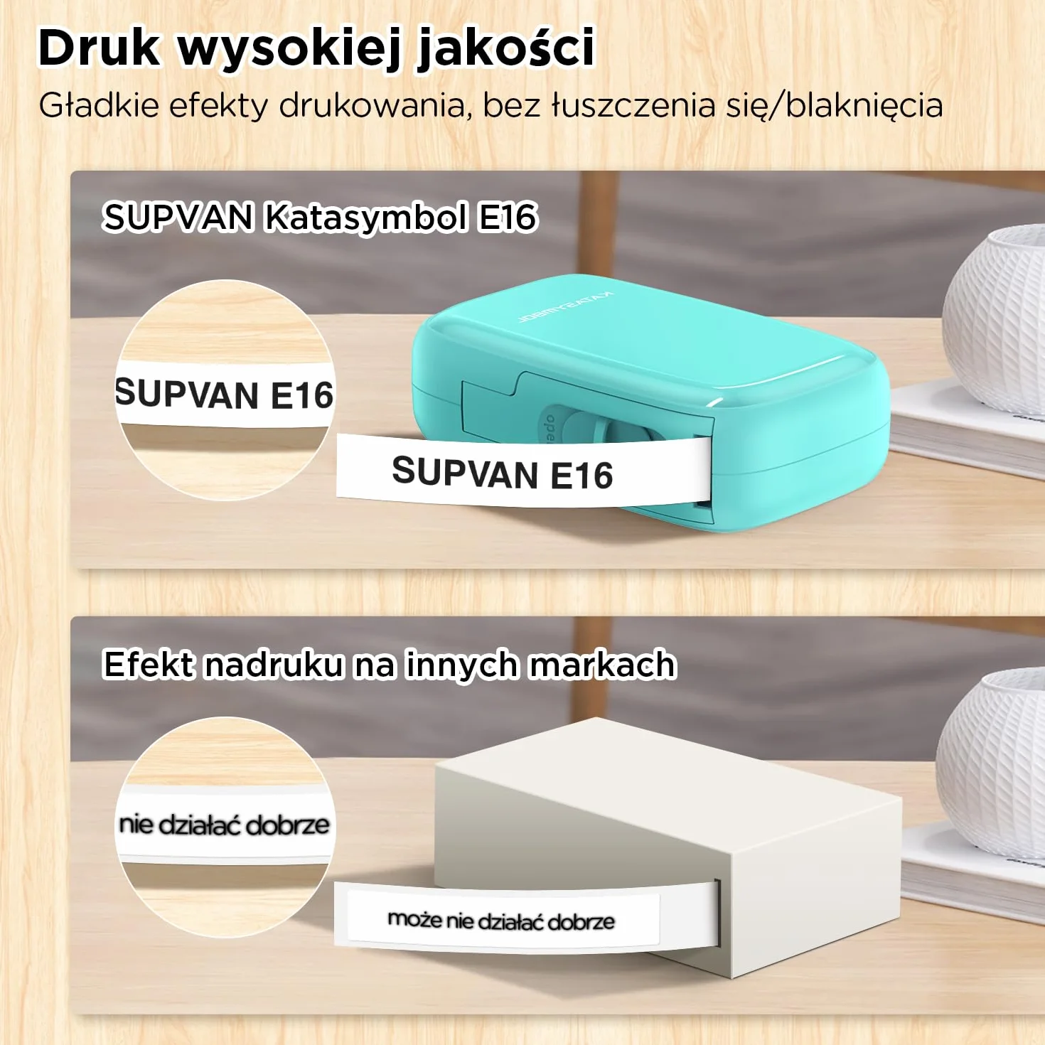 SUPVAN E16 Bluetooth Drukarka Etykiet z 1 rolką 15 mm x 6 m etykiet, Katasymbol Drukarka Samoprzylepnych do systemów iOS i Android, Cyjan