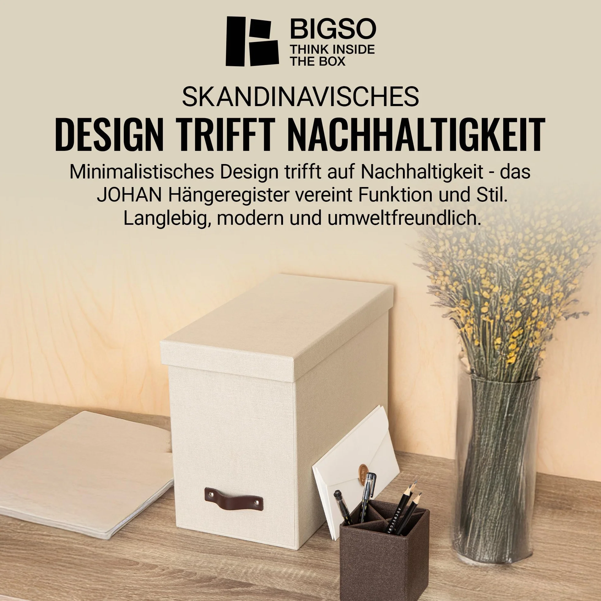 BIGSO BOX OF SWEDEN JOHAN Pudełko na dokumenty z pokrywką 8 skoroszytów płyta pilśniowa papier len