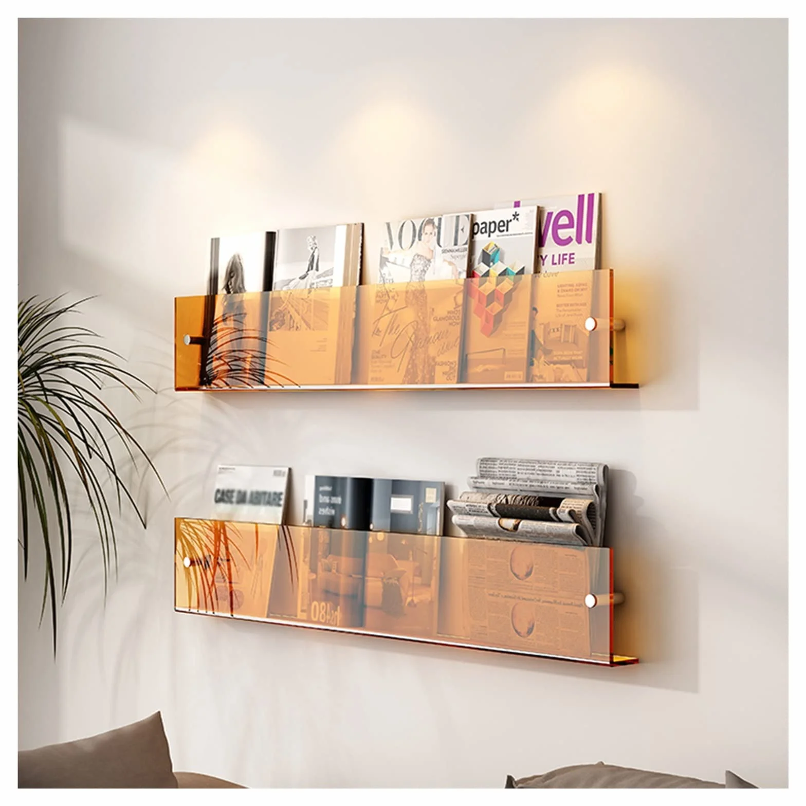 Acrylic Magazine Rack Brochure Holder 3-Pack Wall Hanging Display Stand for Storage Flyer Literature Orange
