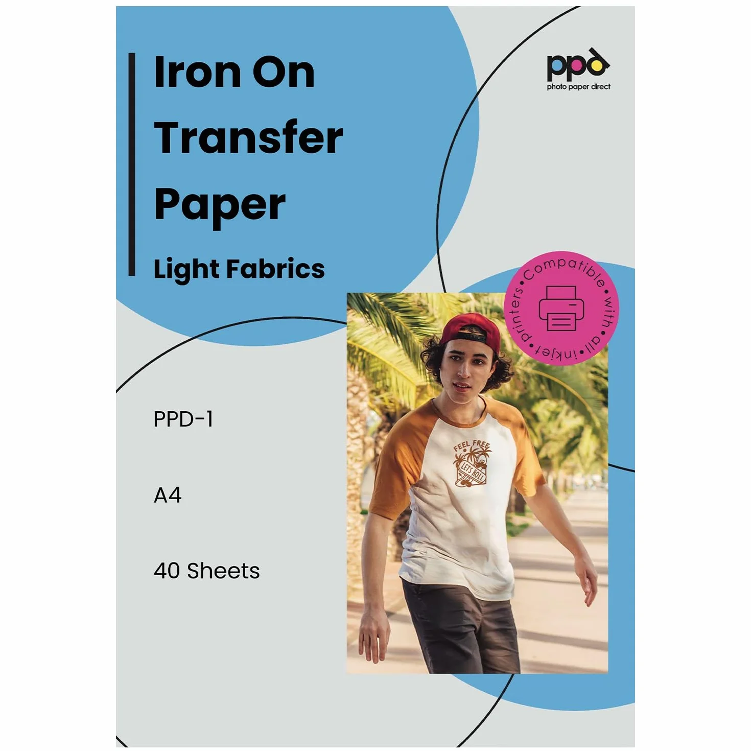 PPD A4 40 Arkuszy Papieru Termotransferowego Inkjet - Jasne T-Shirty i Tkaniny - PPD-1-40