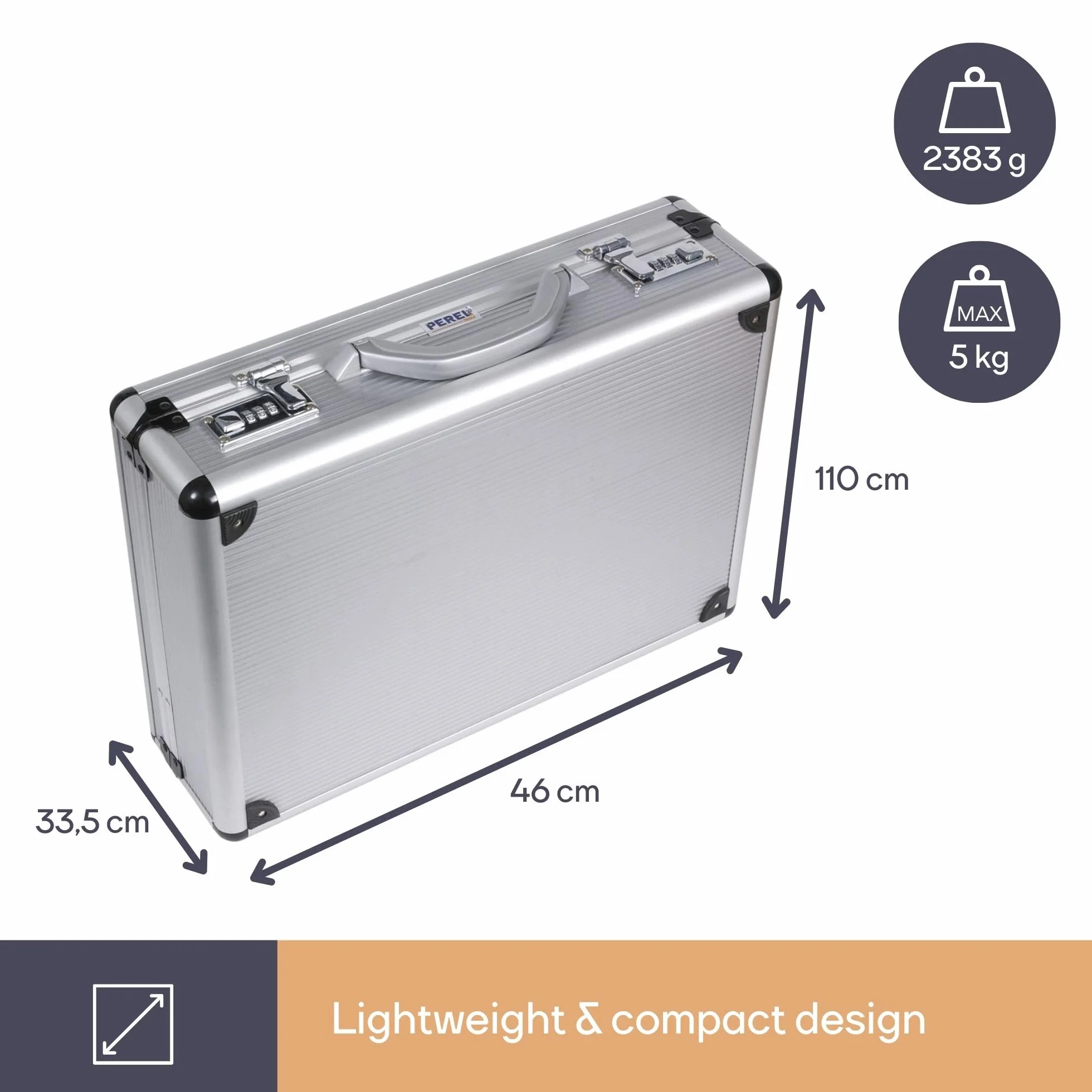 Perel teczka aluminiowa na laptopa A4 460x335x110 mm z zamkami szyfrowymi