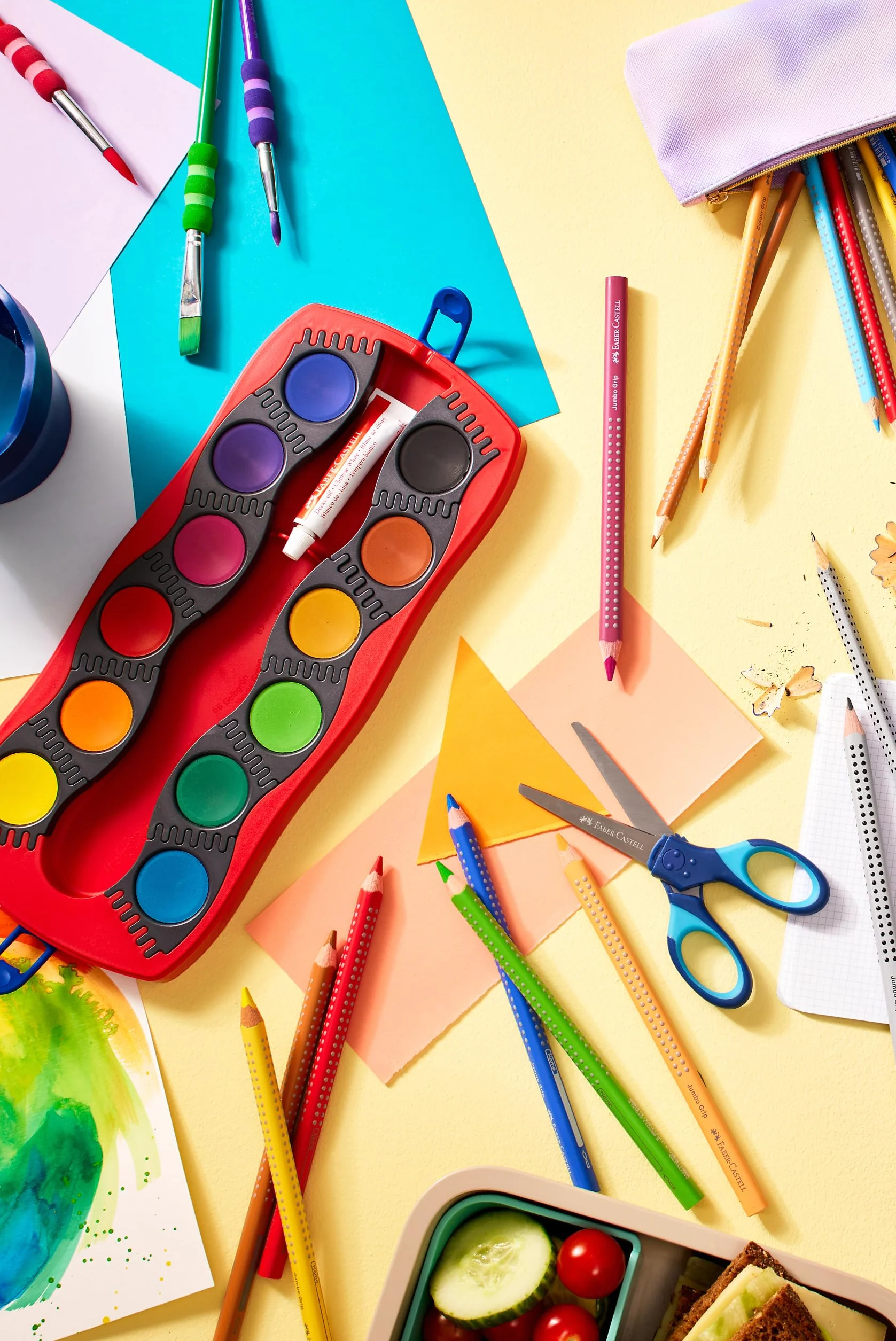FABER-CASTELL 201540 – zestaw kredek dla dzieci i dorosłych, 24 sztuki, trójkątne, odporne na łamanie, w tym 4 kolory neonowe i 2 ołówki