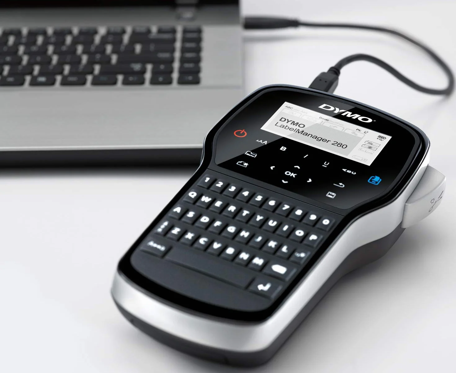 Zestaw ręcznej drukarki etykietDYMO LabelManager 280, klawiatura QWERTY, 2 rolki etykiet D1 i walizka do przenoszenia