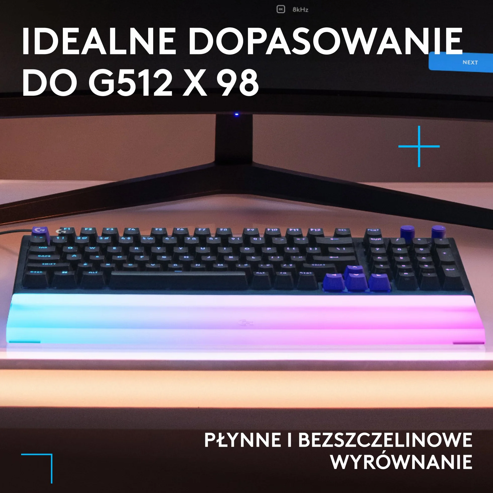 Logitech G G512 X PALM REST 98, LIGHTSYNC RGB – akrylowa podpórka pod nadgarstki z grawerem laserowym, która wzmacnia efekt świetlny, zaprojektowana dla modelu G512 X 98 – Przezroczysta