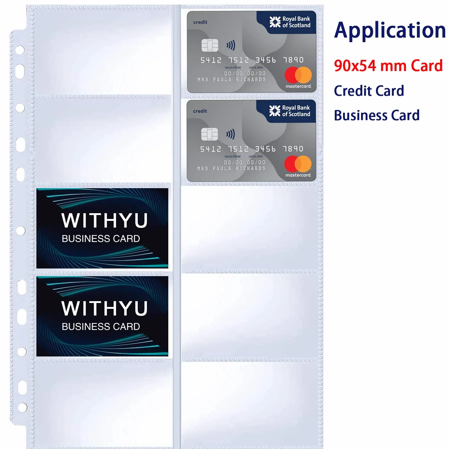 WITHYU 30 arkuszy z 600 kieszeniami na wizytówki, segregator A4, 2/3/4, segregator, etui na karty kredytowe, ultra przezroczyste wizytówki z 11 otworami, dwustronne, 10 kieszeni, rozmiar A4
