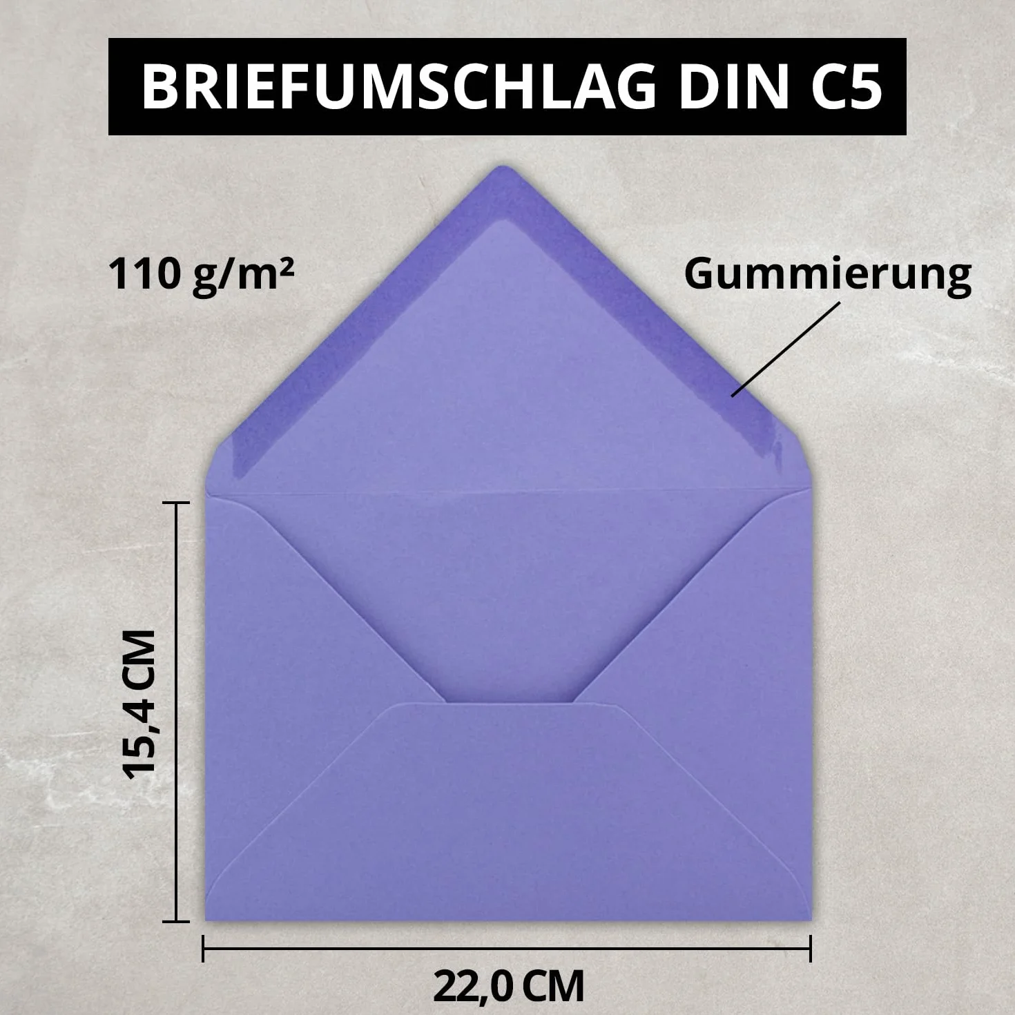 Neuser FarbenFroh, koperty C5, 229 x 154 mm, zaklejane na mokro 25 Umschläge 20-Violett