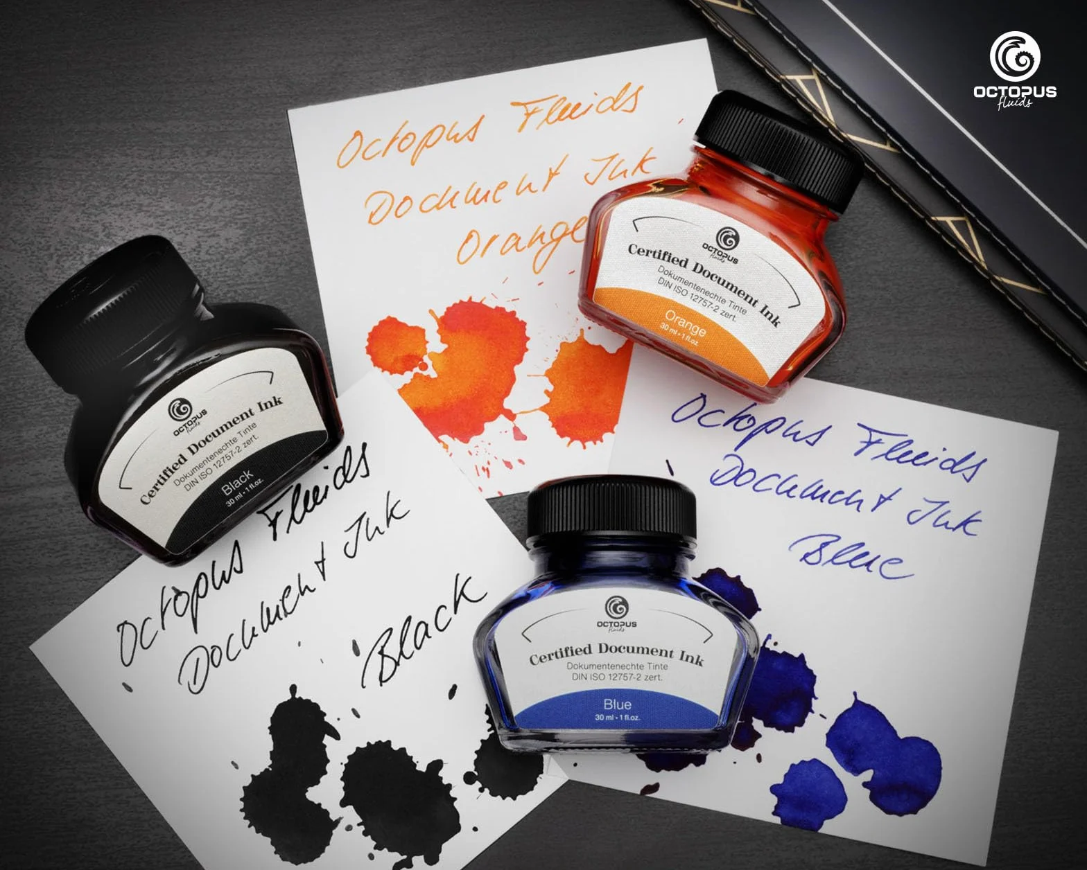Octopus Fluids Document Ink Blue atrament do dokumentów, certyfikowany zgodnie z DIN ISO 12757-2, niebieski, 30 ml