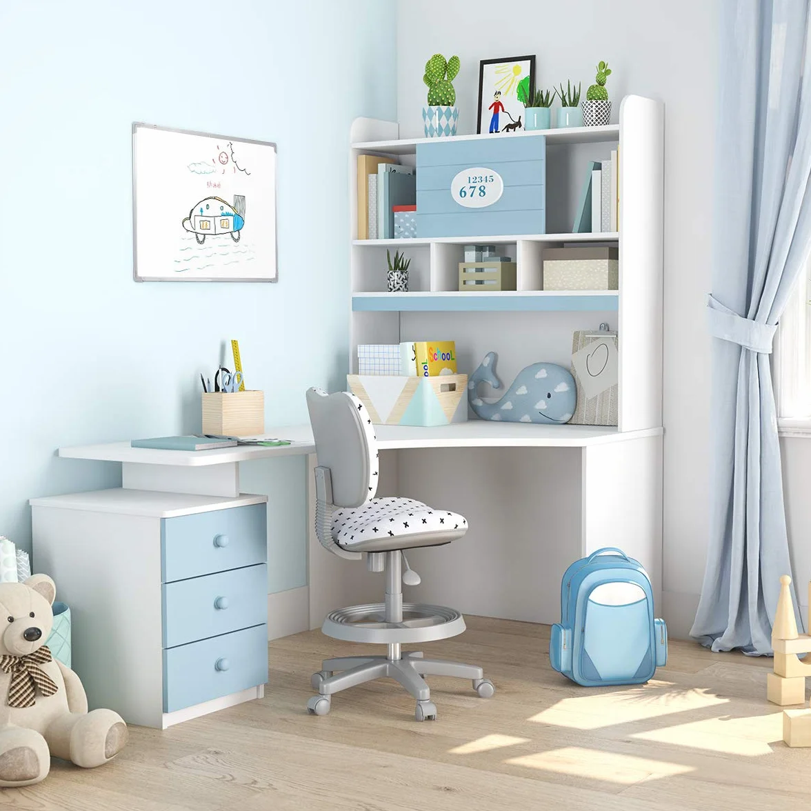 GOPLUS Biała tablica suchościeralna magnetyczna 90x60 cm z ramą aluminiową i półką