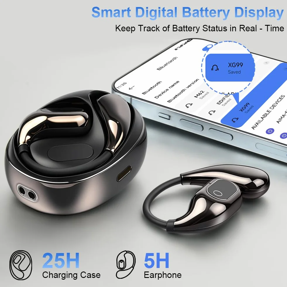 XG99 słuchawki douszne do tłumaczenia w czasie rzeczywistym, otwarte słuchawki douszne z Bluetooth 5.4, tłumacz języka 144, słuchawki douszne z 25-godzinnym czasem odtwarzania, idealne do