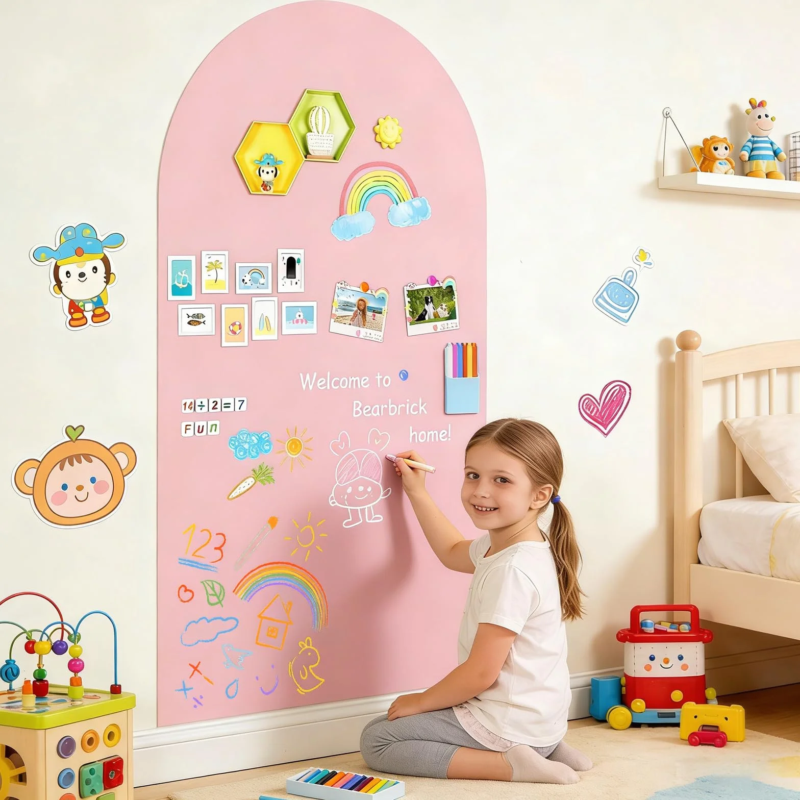 Tablica magnetyczna dla dzieci 60x120 cm samoprzylepna zmywalna do pisania zestaw 18 sztuk